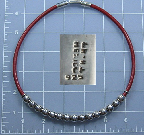Taxco Mexico Sterling Silver Beads Red Leather Necklace