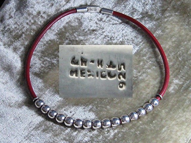 Taxco Mexico Sterling Silver Beads Red Leather Necklace