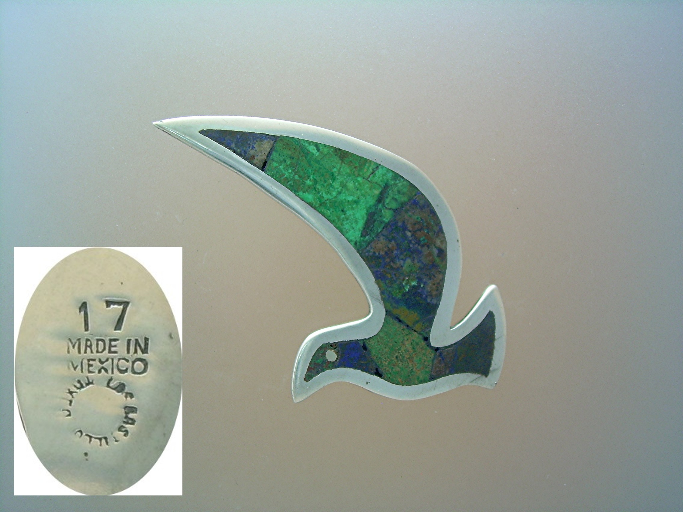 Sterling Silver LOS CASTILLO Inlay Bird Brooch 17