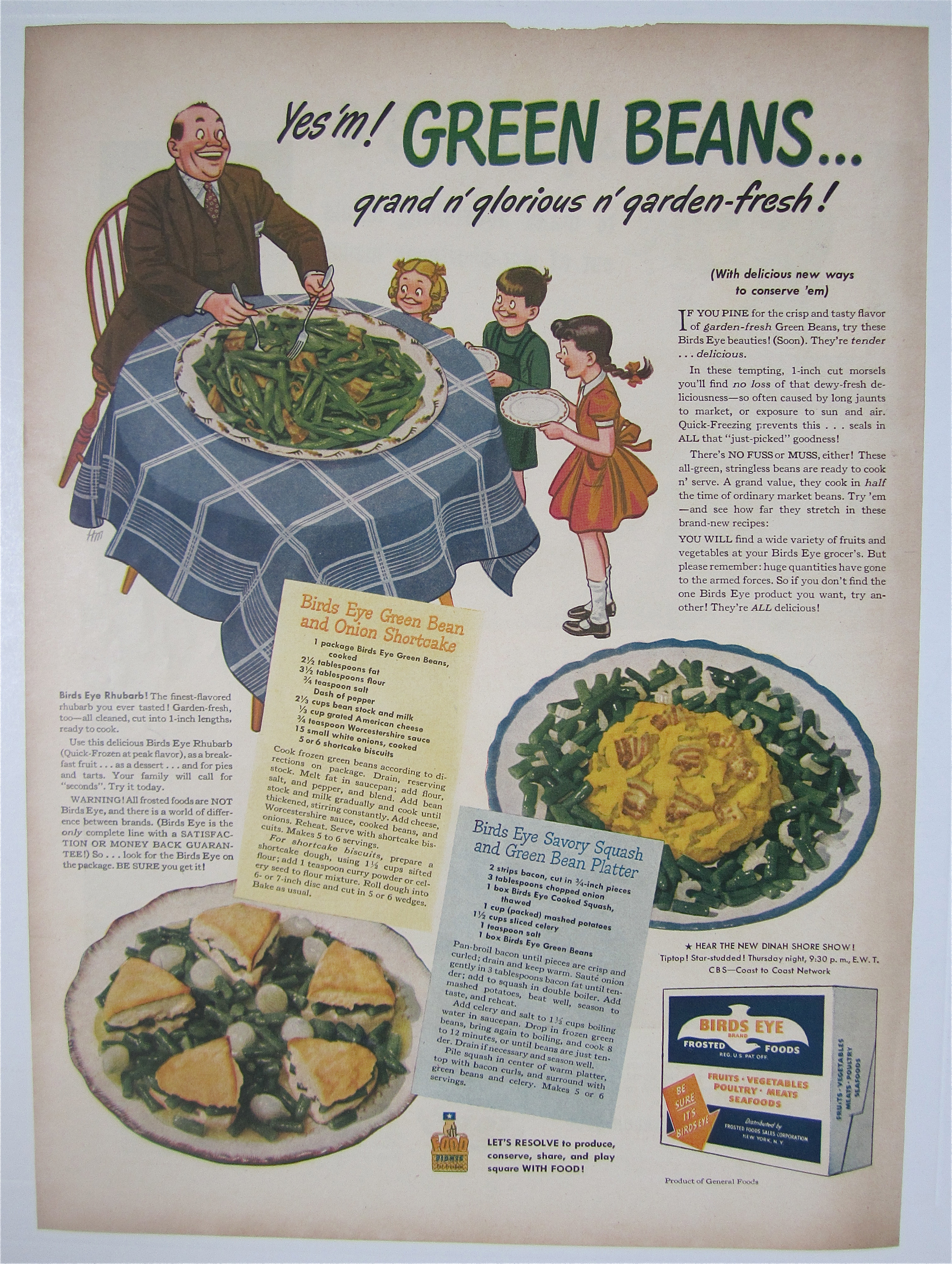1944 Green Giant Green Beans w/ Man Serving Children