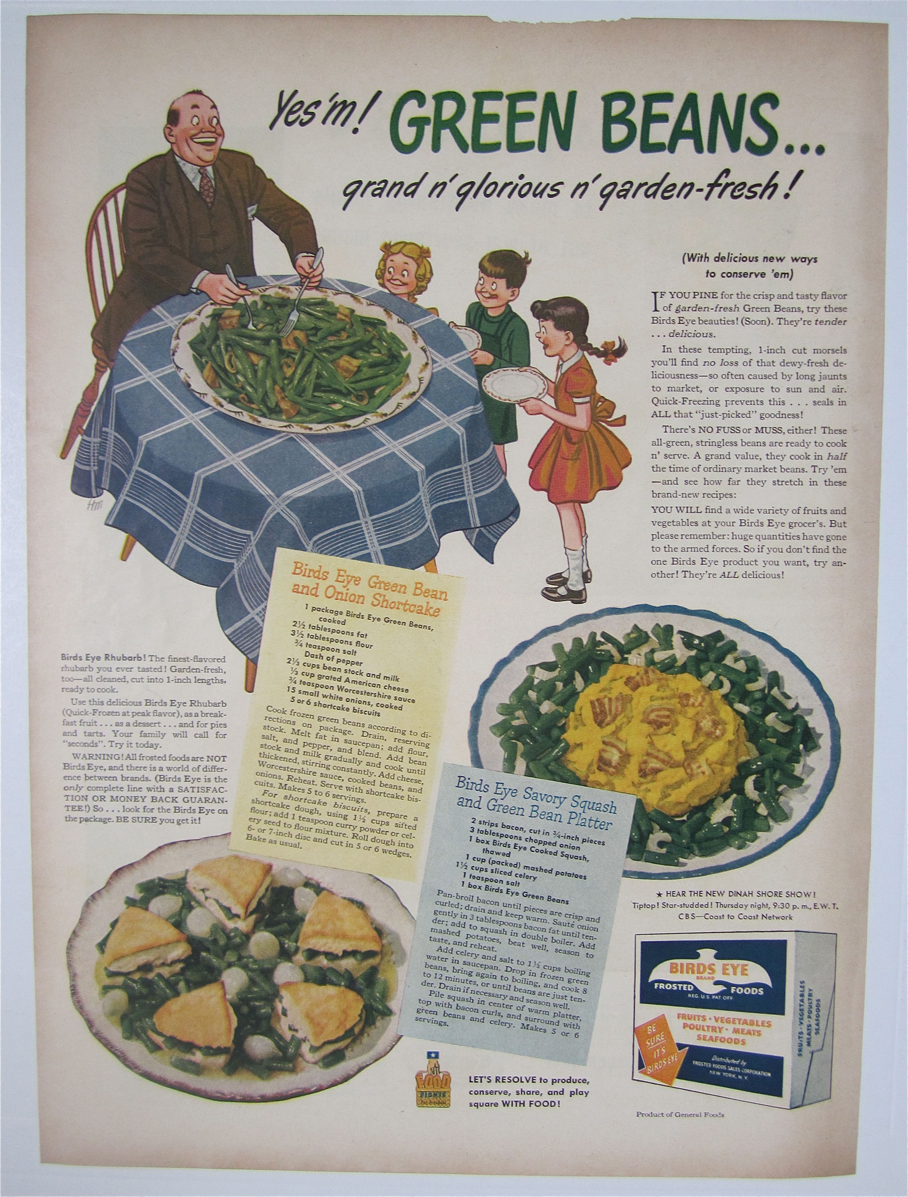 1944 Green Giant Green Beans w/ Man Serving Children