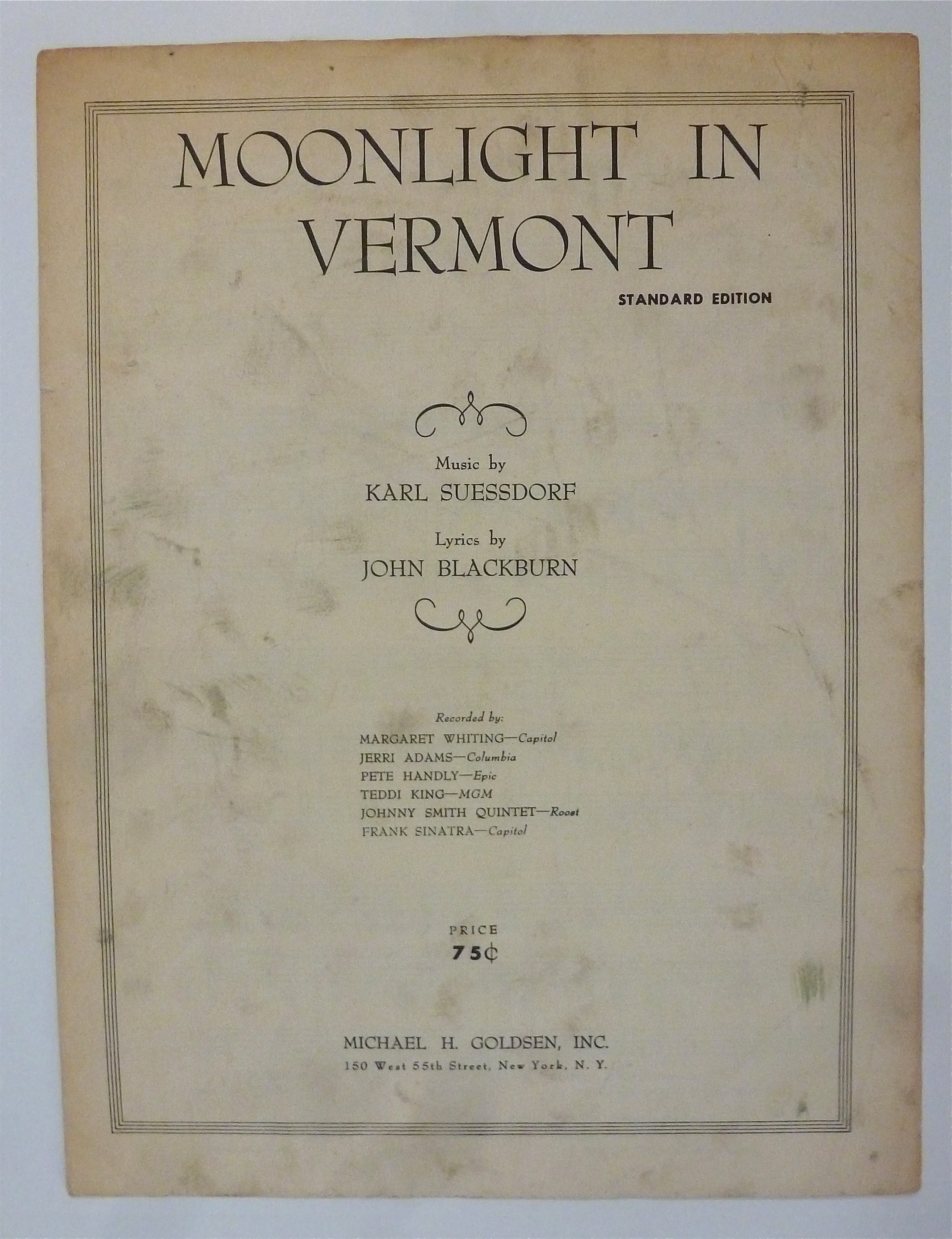 Sheet Music For 1945 Moonlight In Vermont