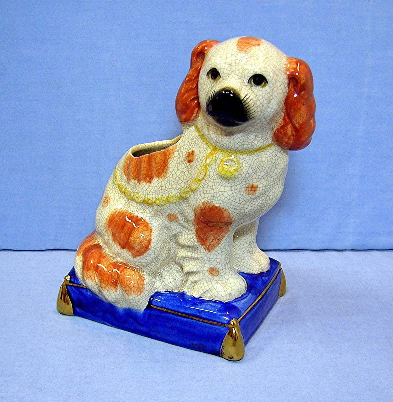 Ceramic Dog Stafforshire Planter Marked FF