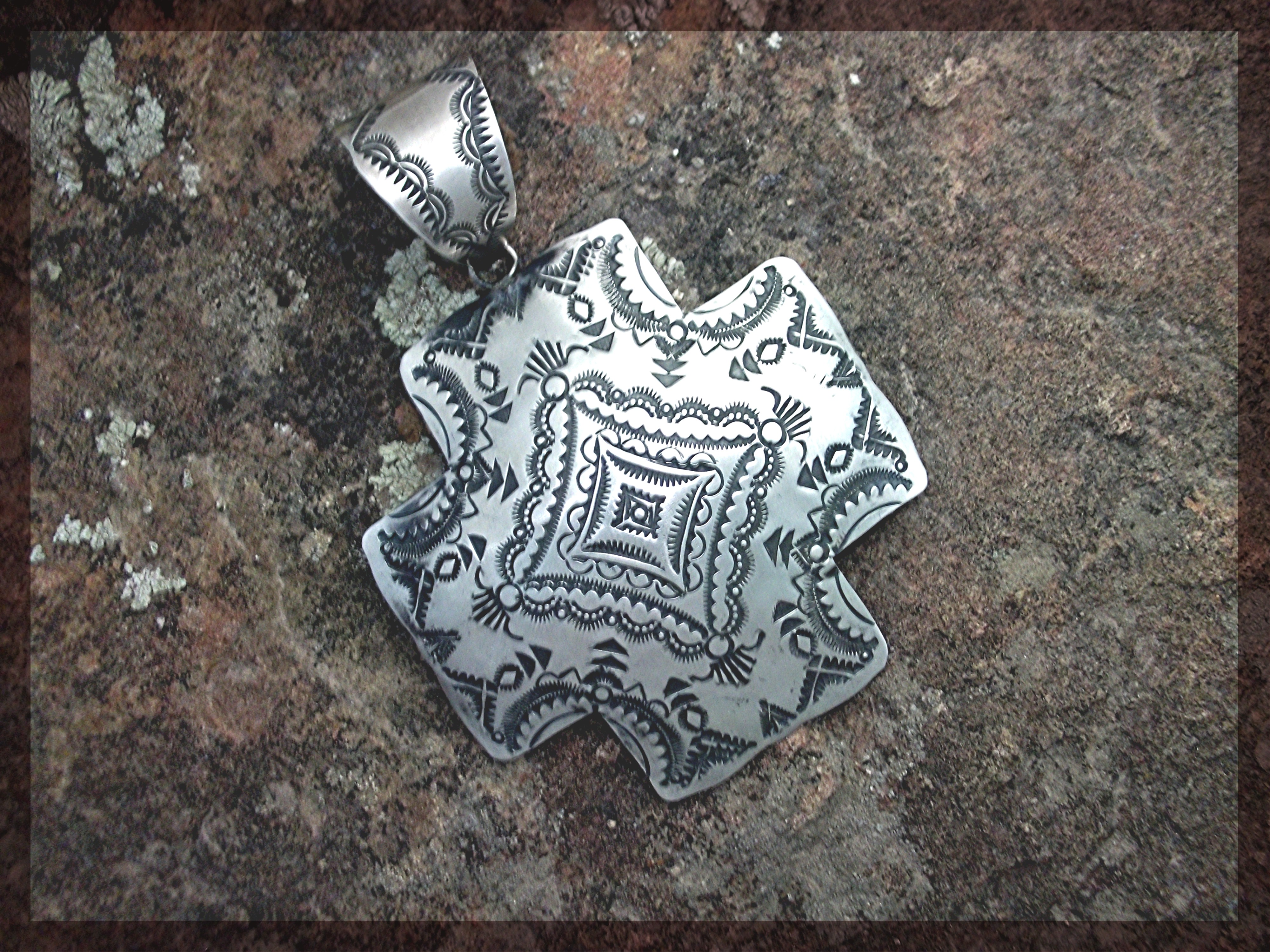 Navajo Sterling Silver Cross Pendant VJ Pinto