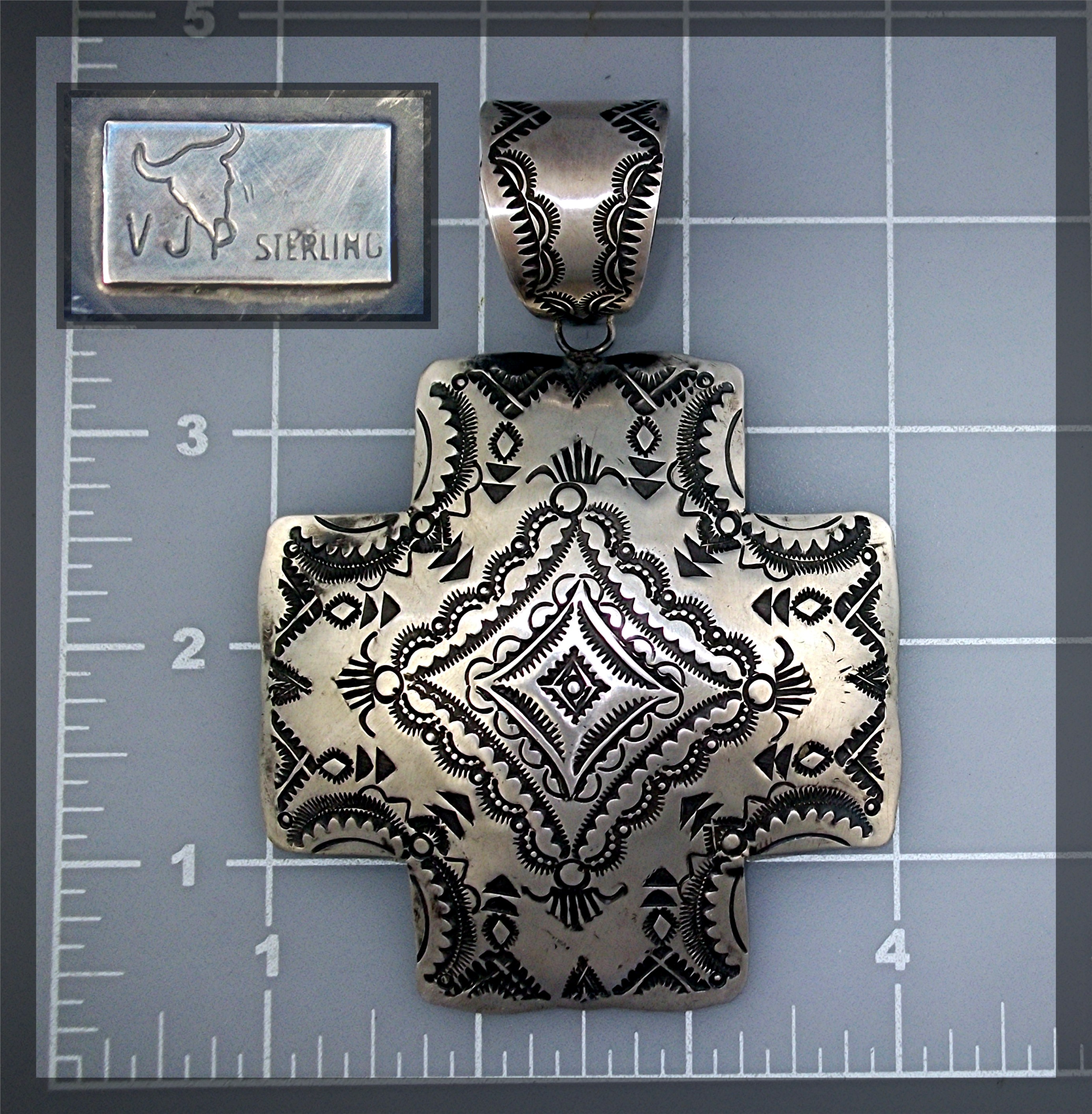 Navajo Sterling Silver Cross Pendant VJ Pinto
