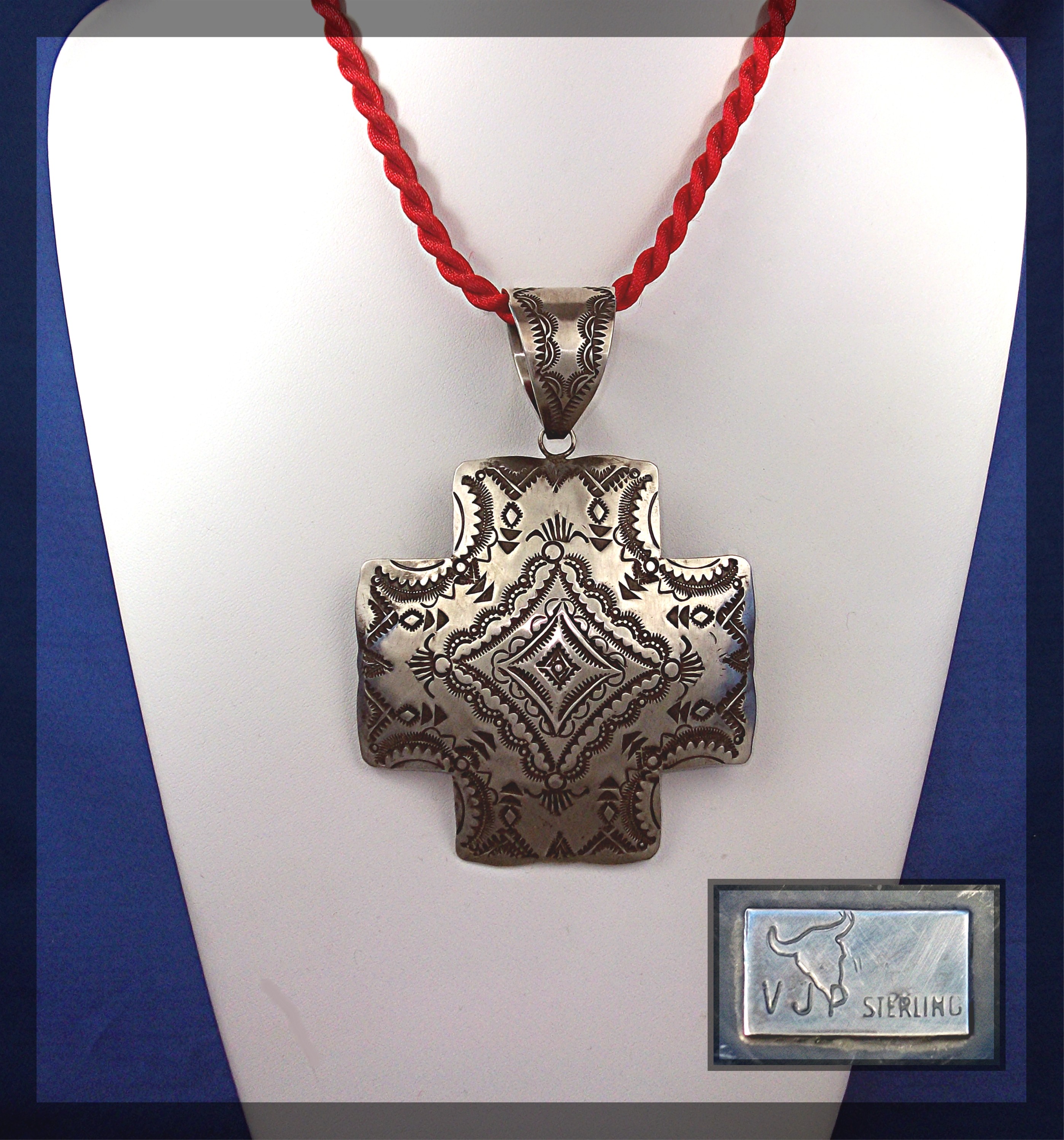 Navajo Sterling Silver Cross Pendant VJ Pinto