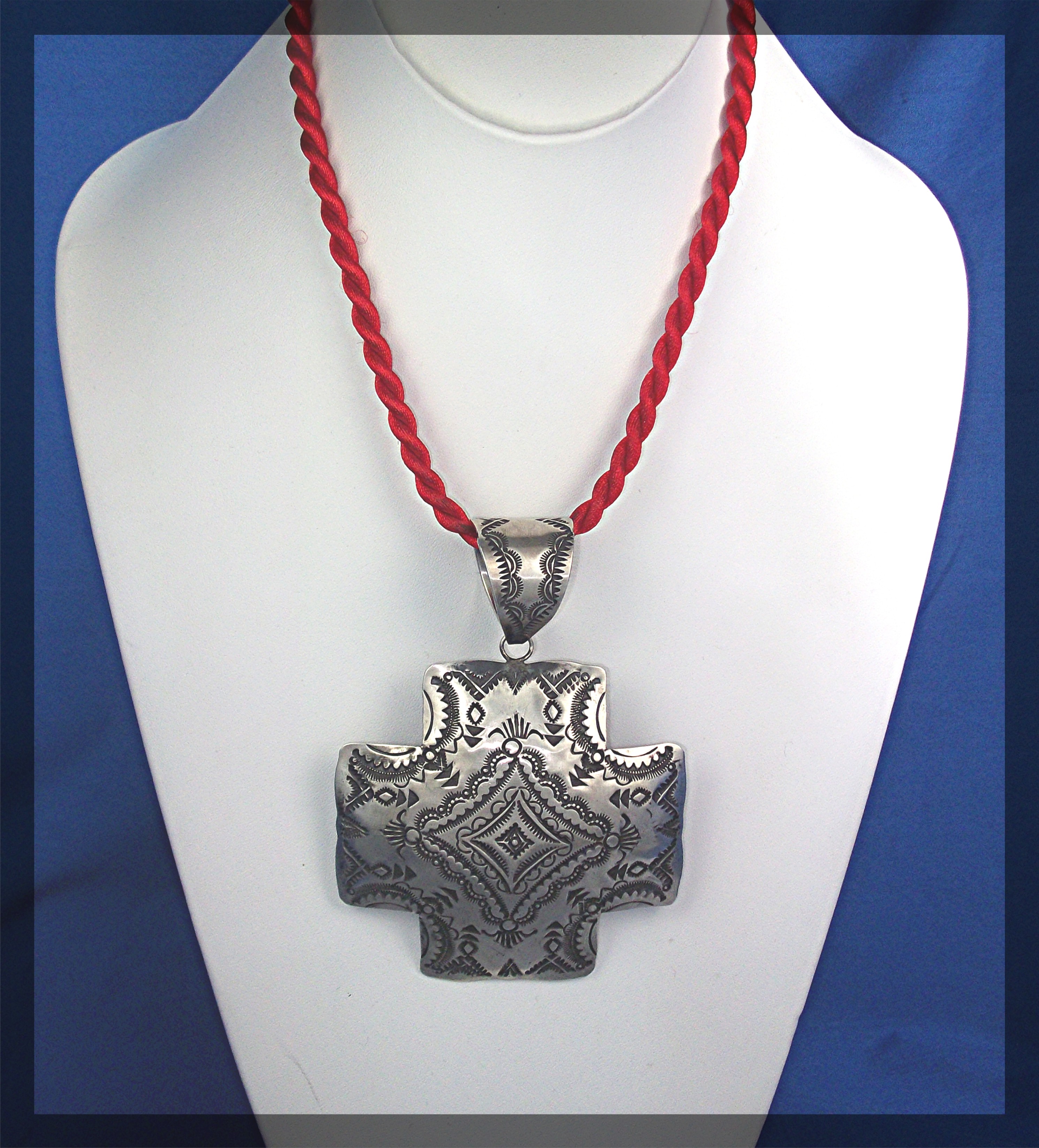 Navajo Sterling Silver Cross Pendant VJ Pinto