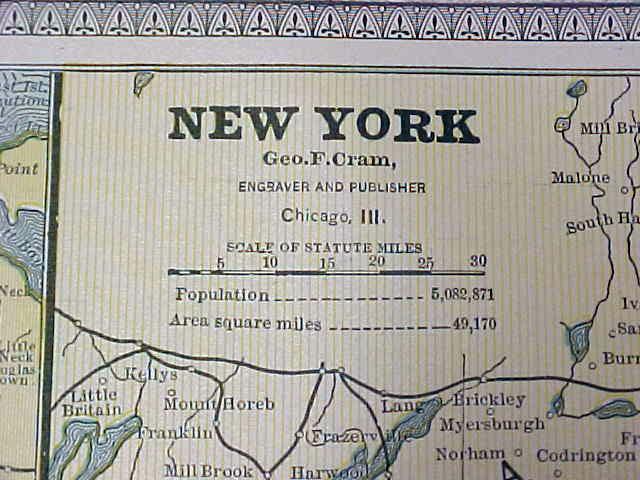 Antique Map New York Large Fold Out Crams 1883