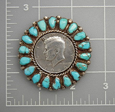 Native American Kennedy Brooch Pin 1963 Turquoise Silve