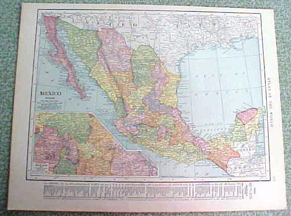 Antique Map Mexico 1916 Rand McNally