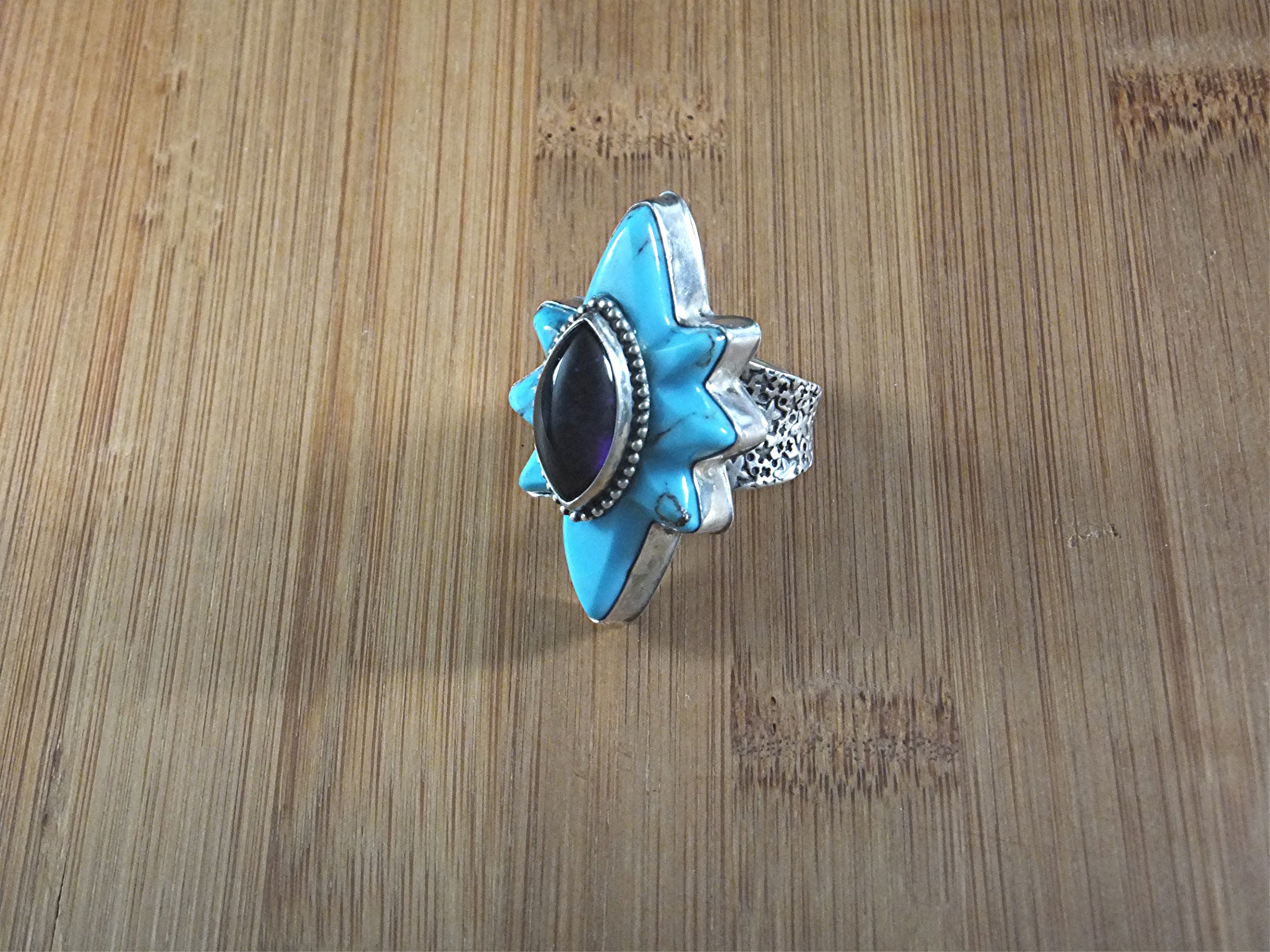 David Troutman Sterling Silver Turquoise Amethyst Ring