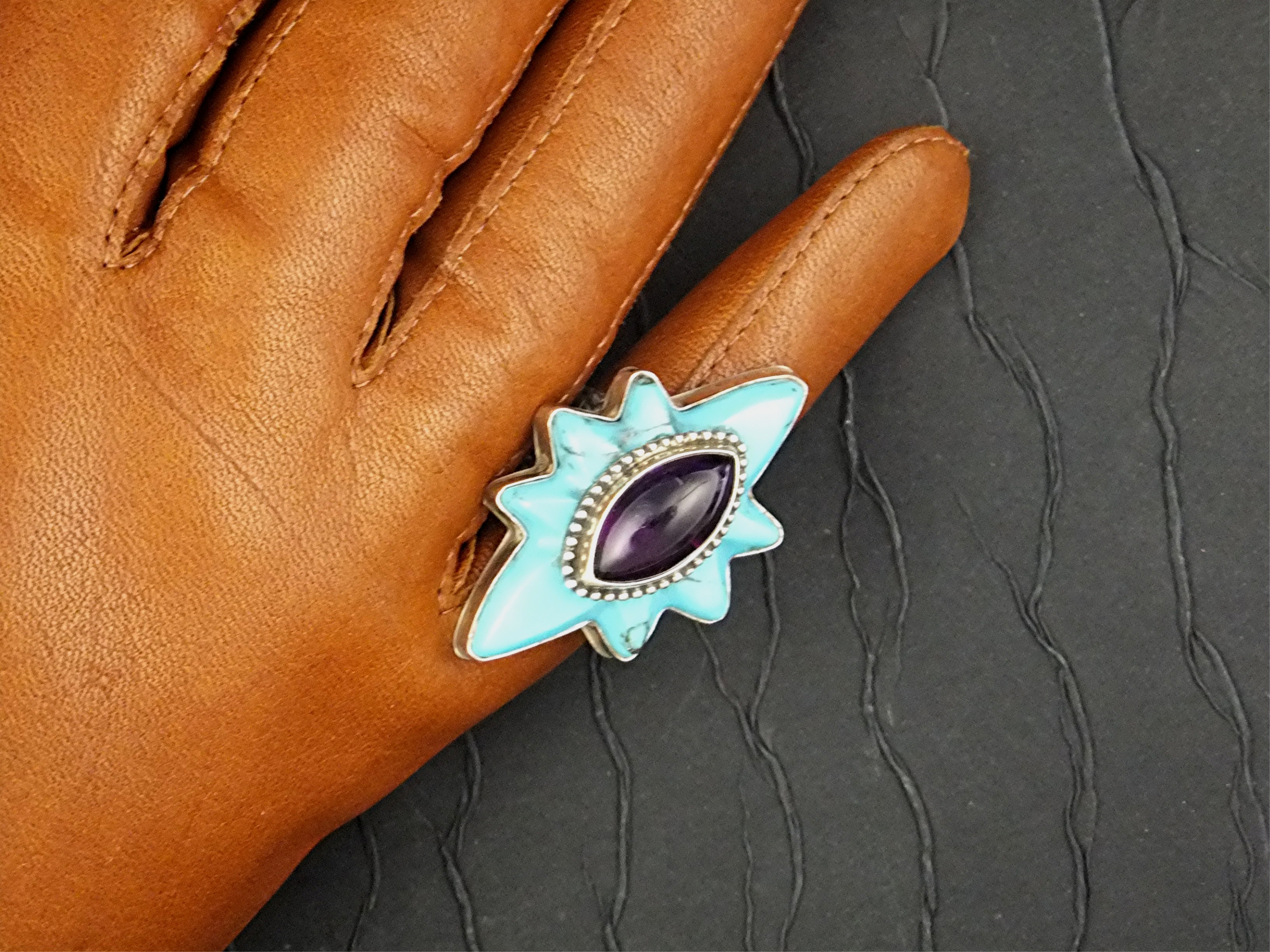 David Troutman Sterling Silver Turquoise Amethyst Ring