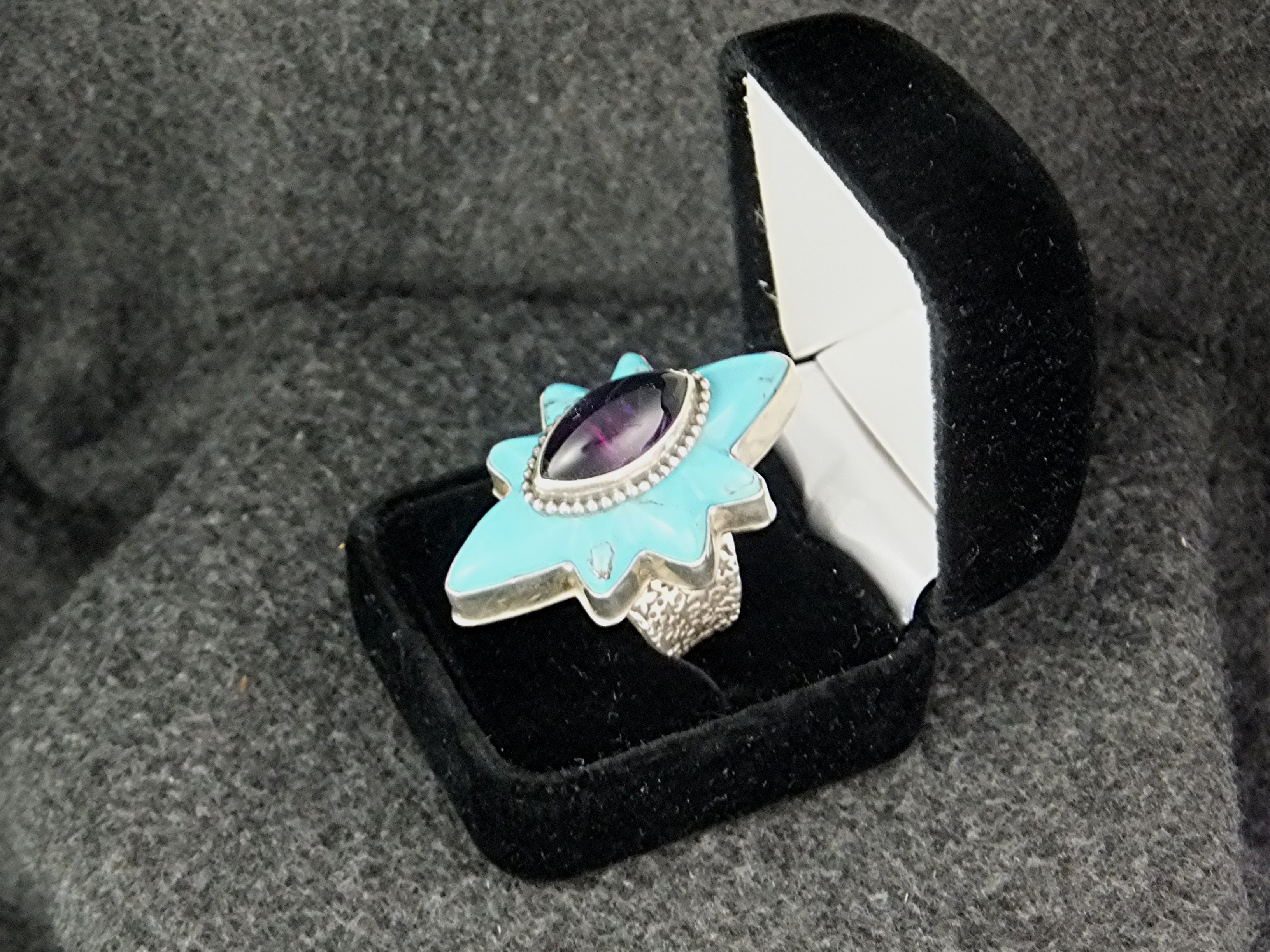 David Troutman Sterling Silver Turquoise Amethyst Ring