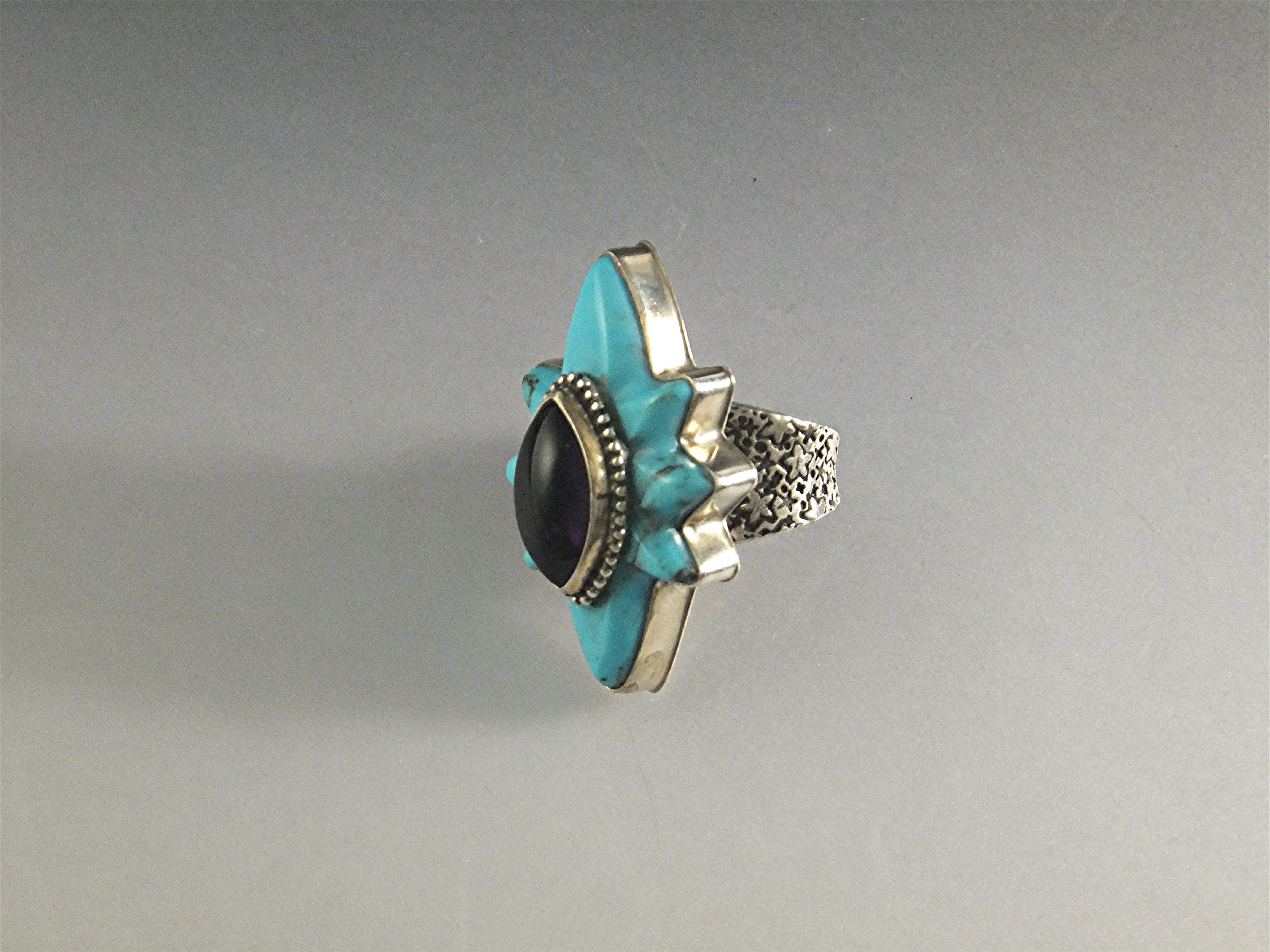 David Troutman Sterling Silver Turquoise Amethyst Ring