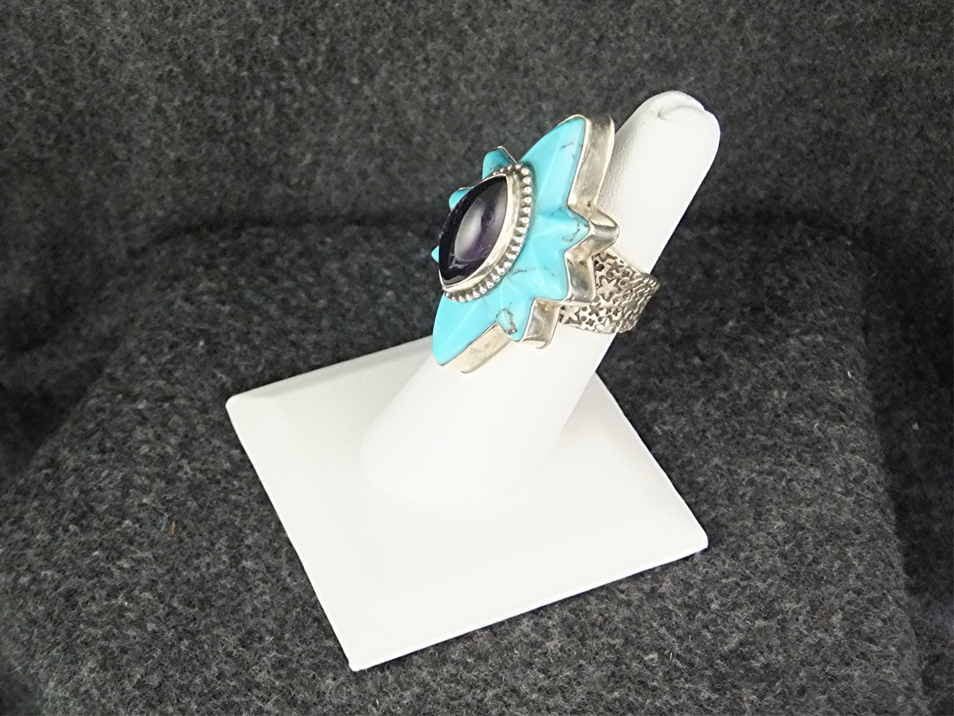 David Troutman Sterling Silver Turquoise Amethyst Ring