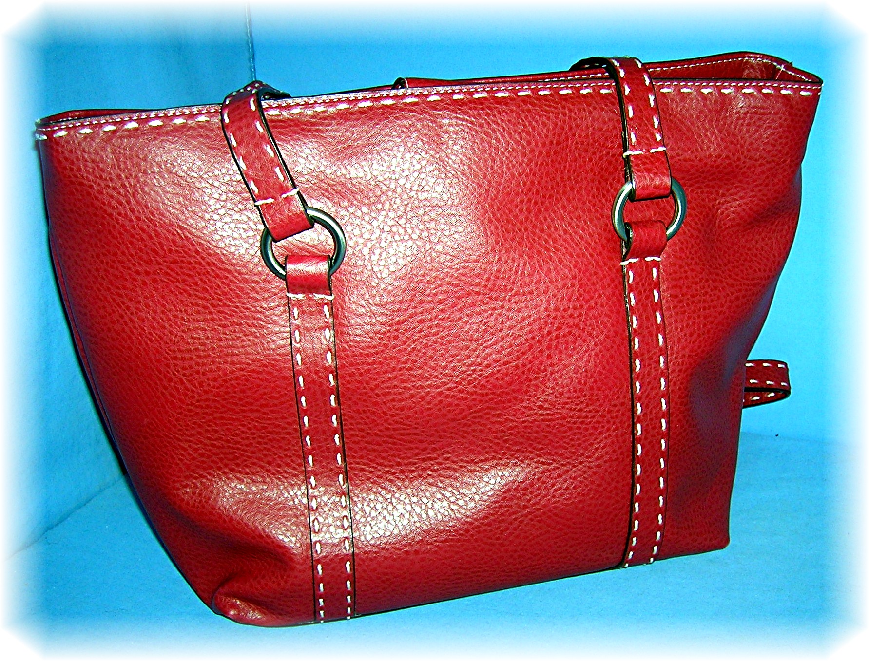 Bag Red Leather White Stiched  RELIC Tote