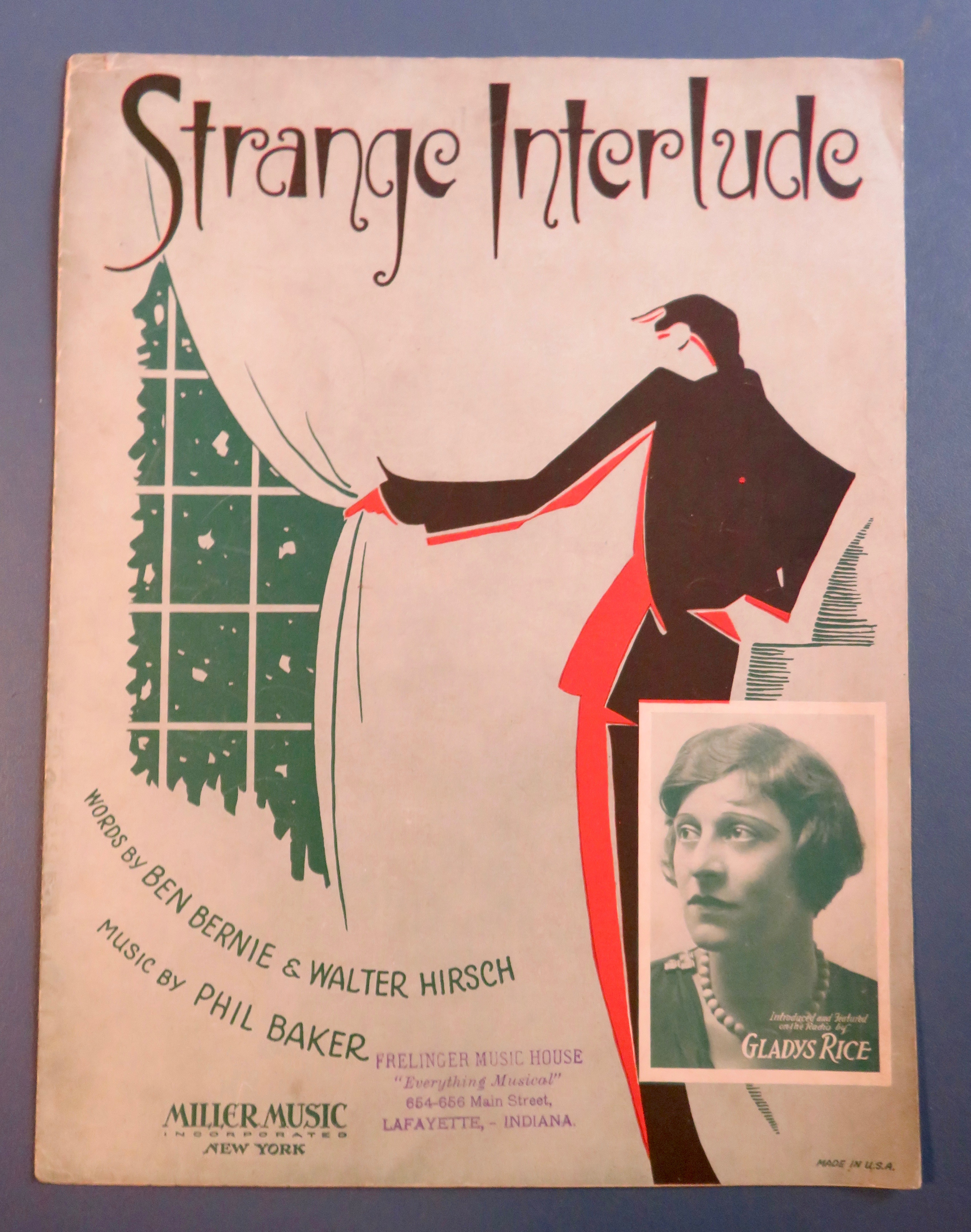 1932 Strange Interlude Sheet Music Gladys Rice Cover