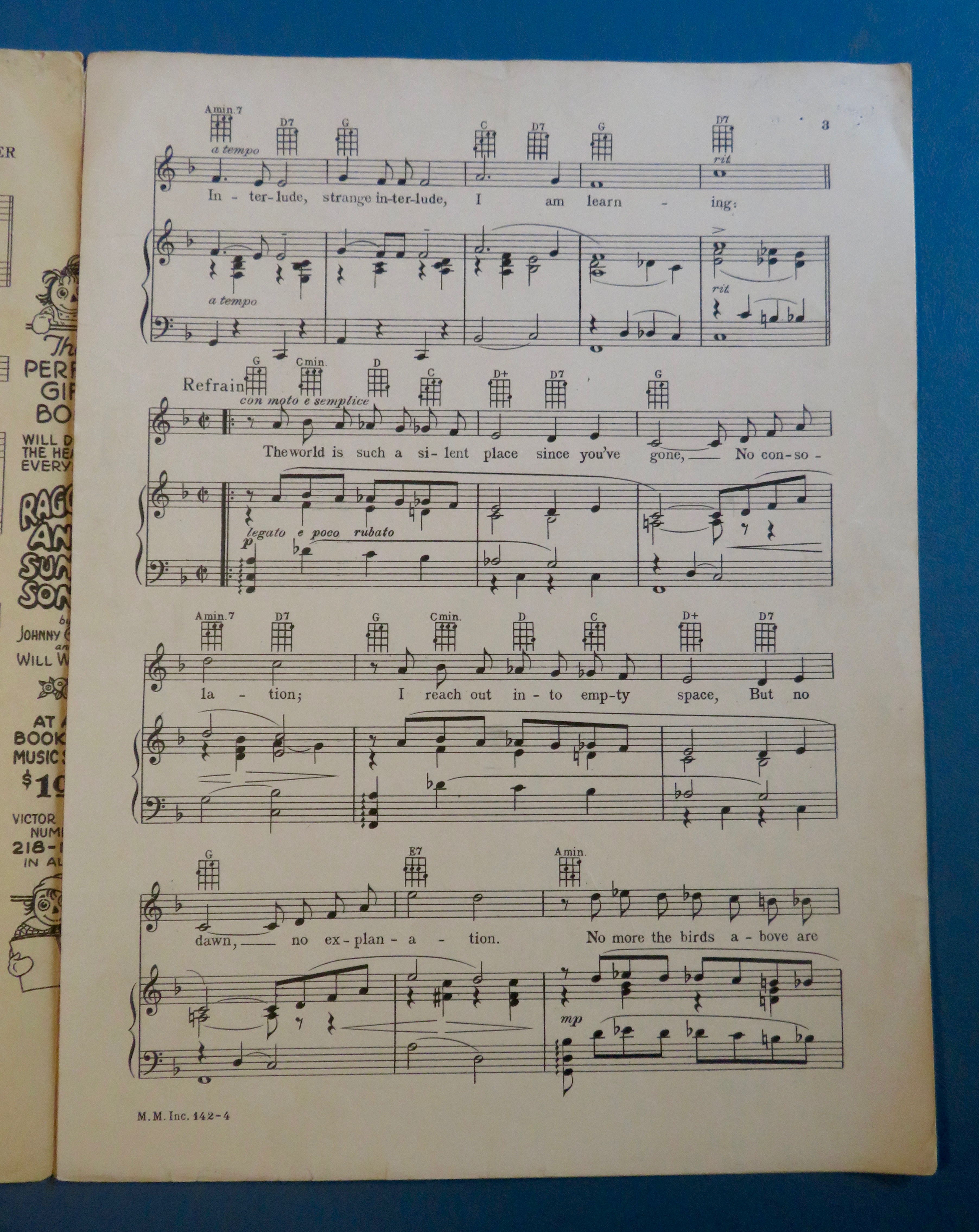1932 Strange Interlude Sheet Music Gladys Rice Cover