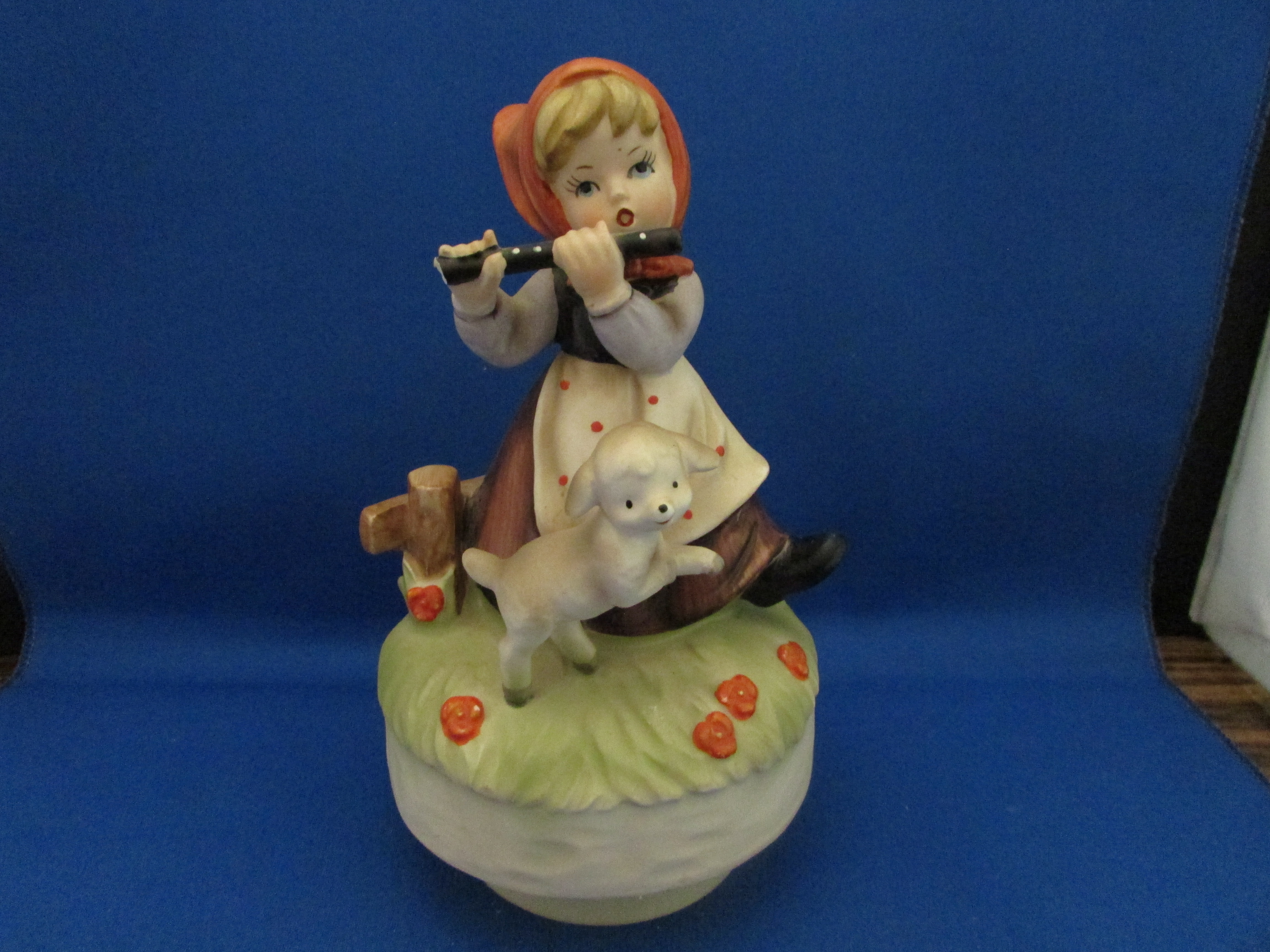 Hummel Like Music Box of Girl and Lamb