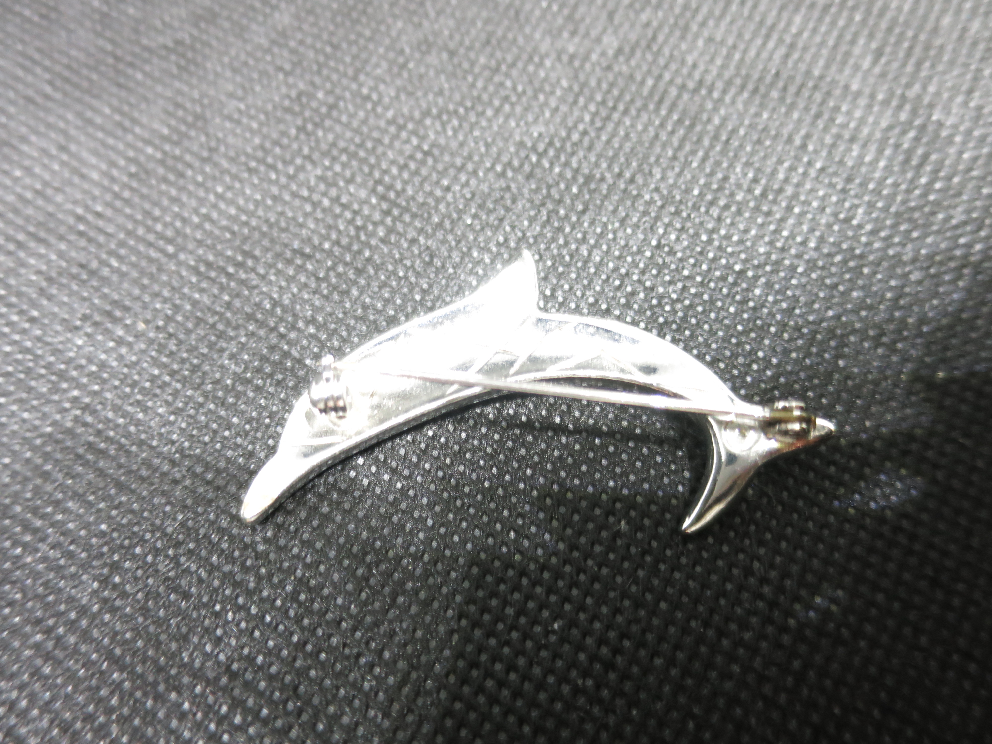 Dolphin Pin Silver Tone Enamel Inlay