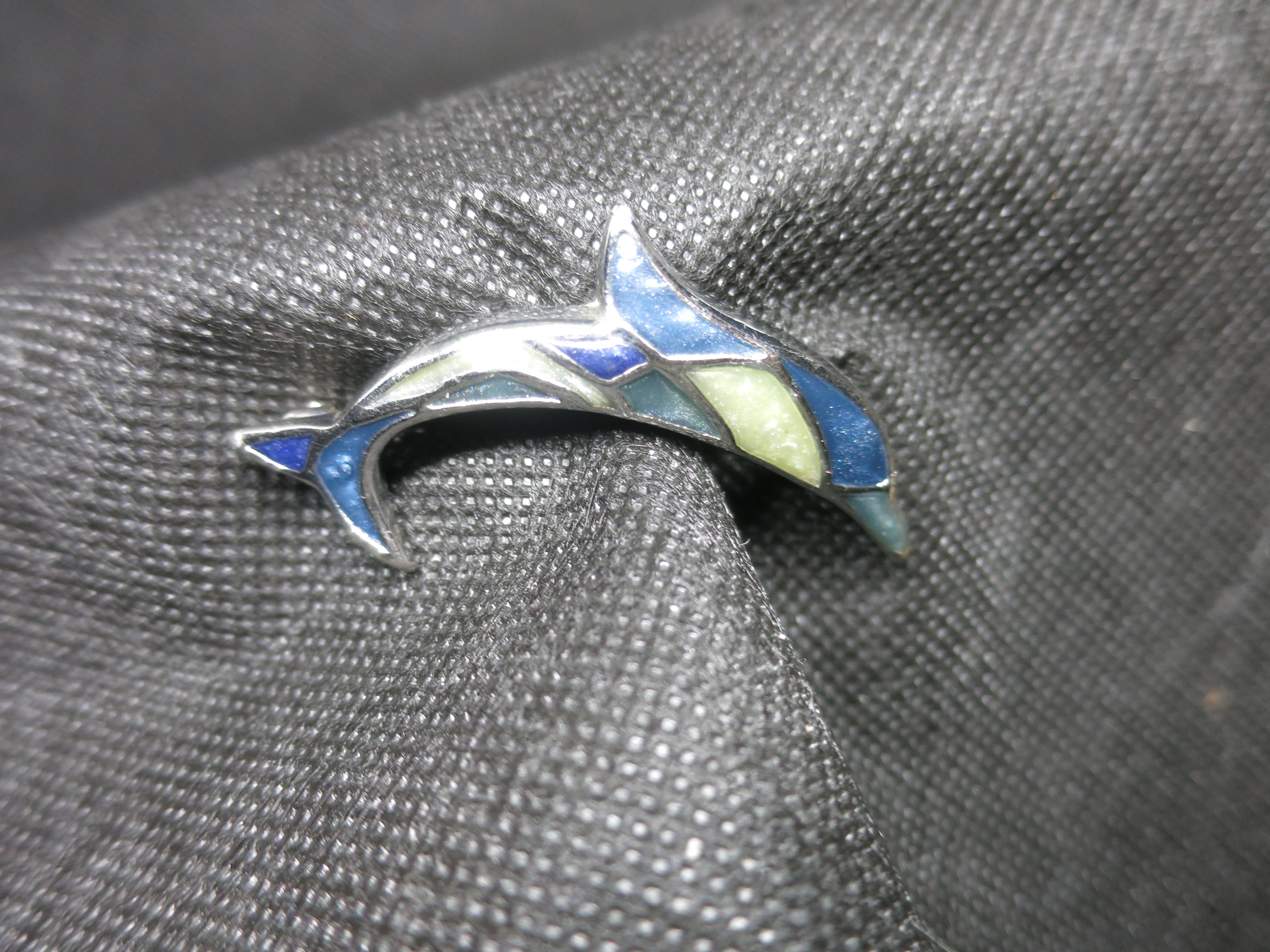 Dolphin Pin Silver Tone Enamel Inlay