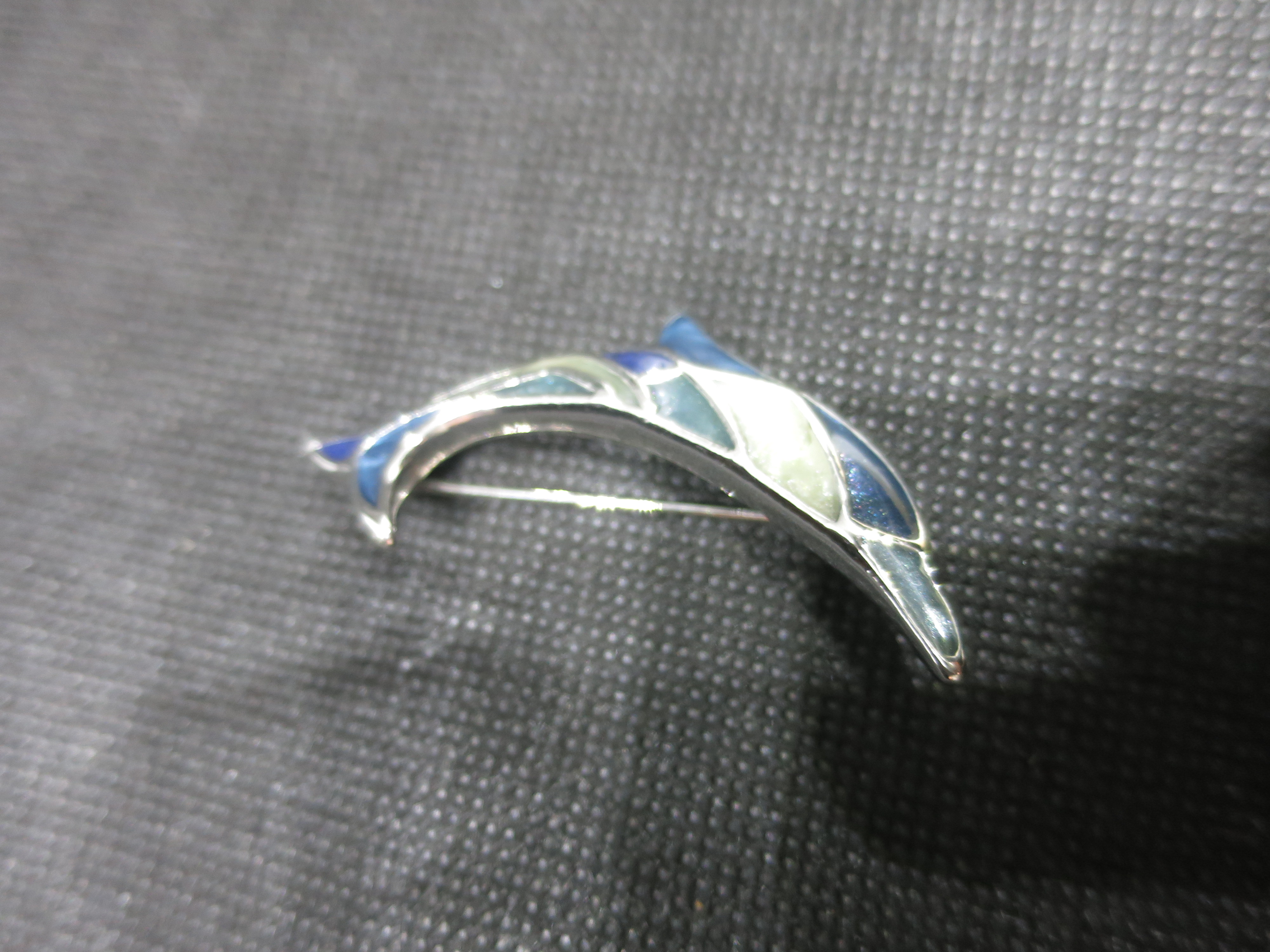 Dolphin Pin Silver Tone Enamel Inlay