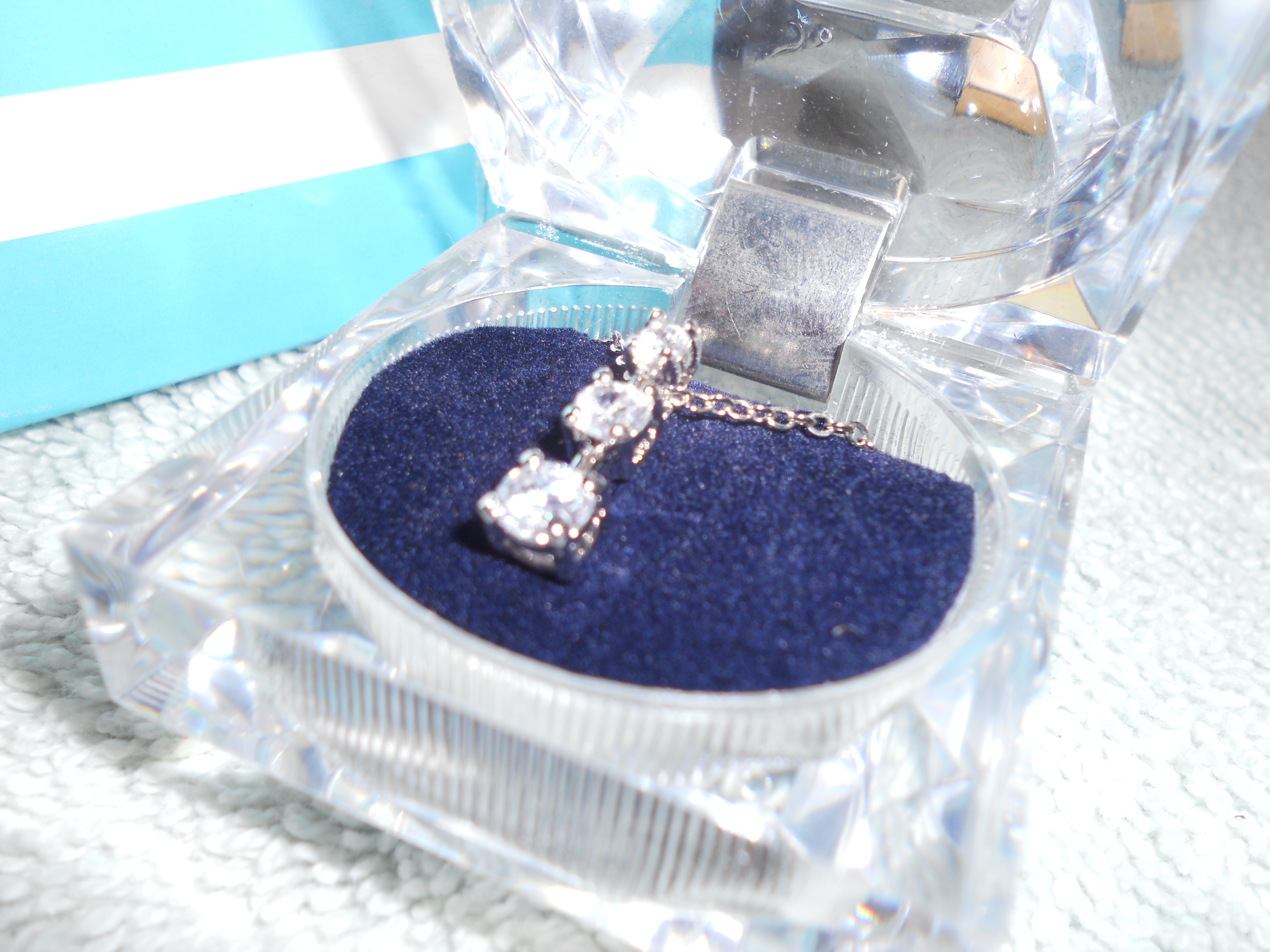 Necklace with CZ Stones Silver Tone In boxes