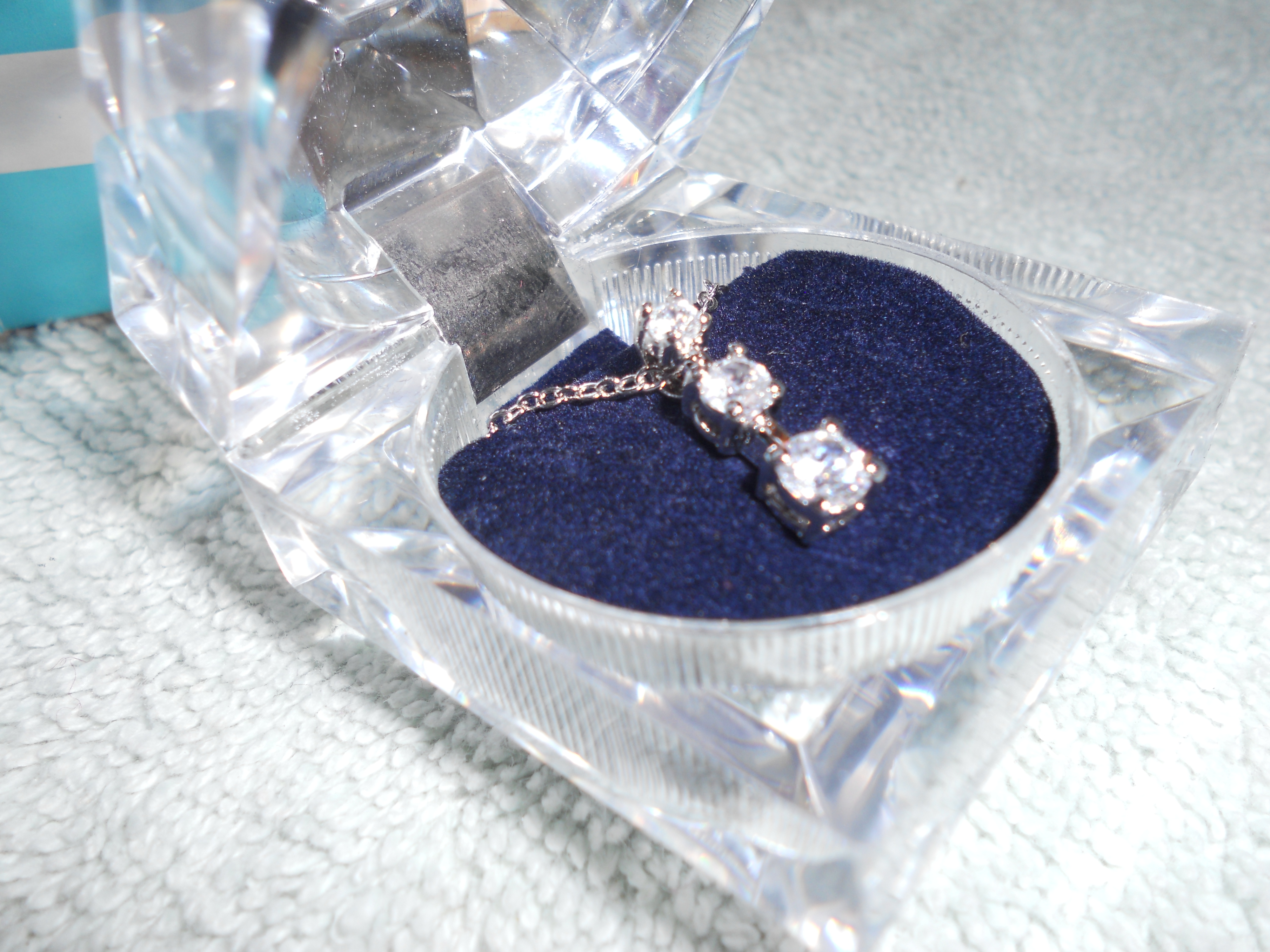 Necklace with CZ Stones Silver Tone In boxes