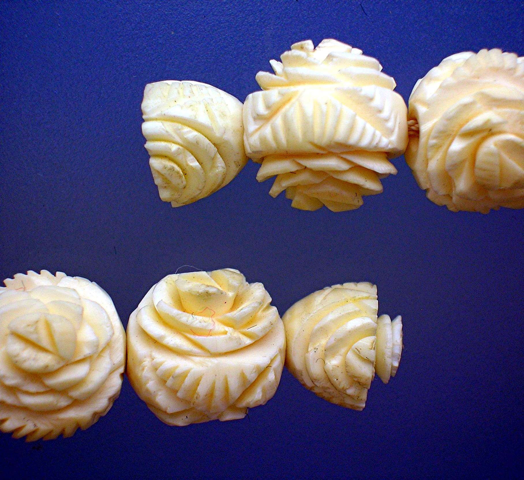 Ivory Hand Carved Flowers Necklace 16 Inch
