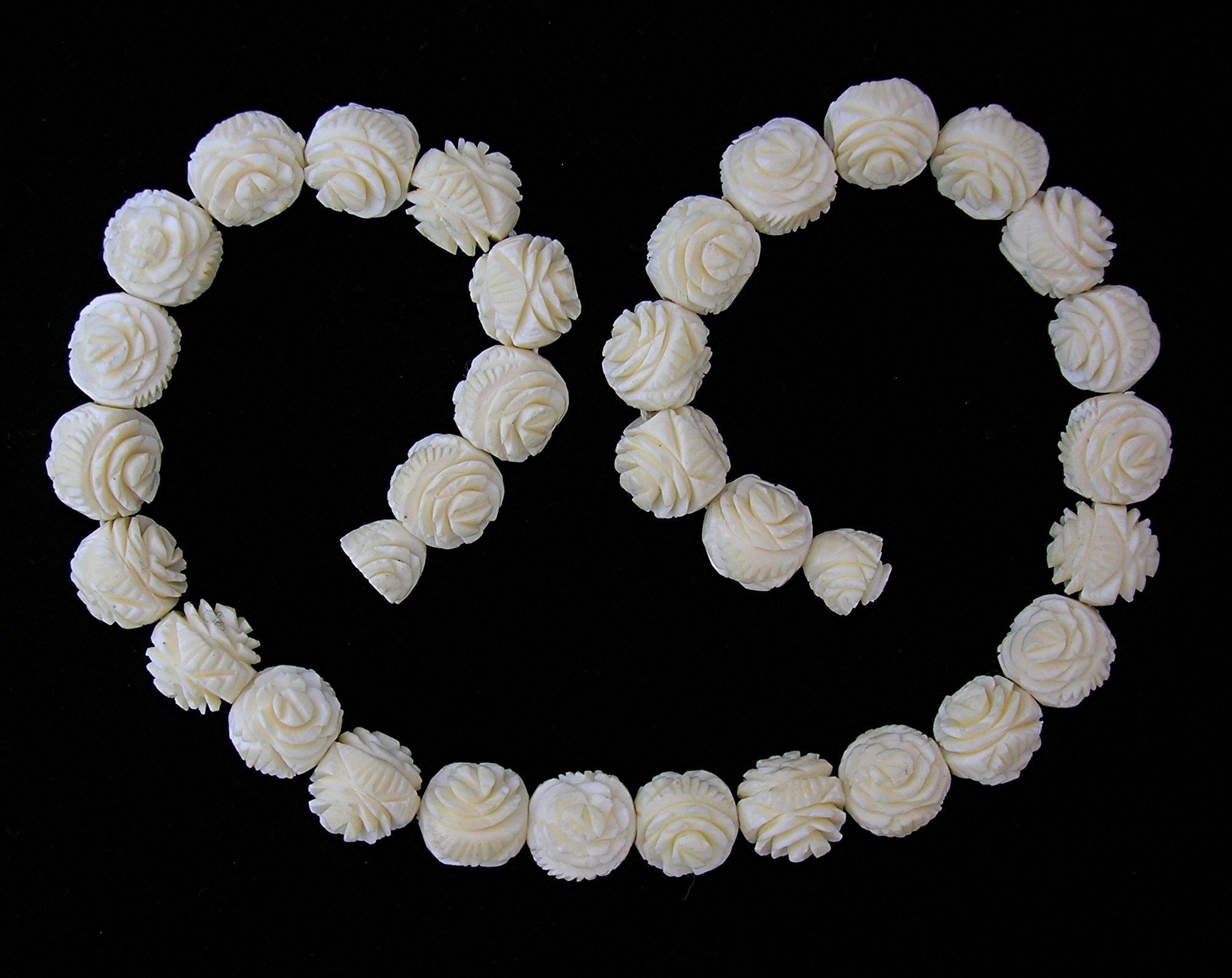 Ivory Hand Carved Flowers Necklace 16 Inch