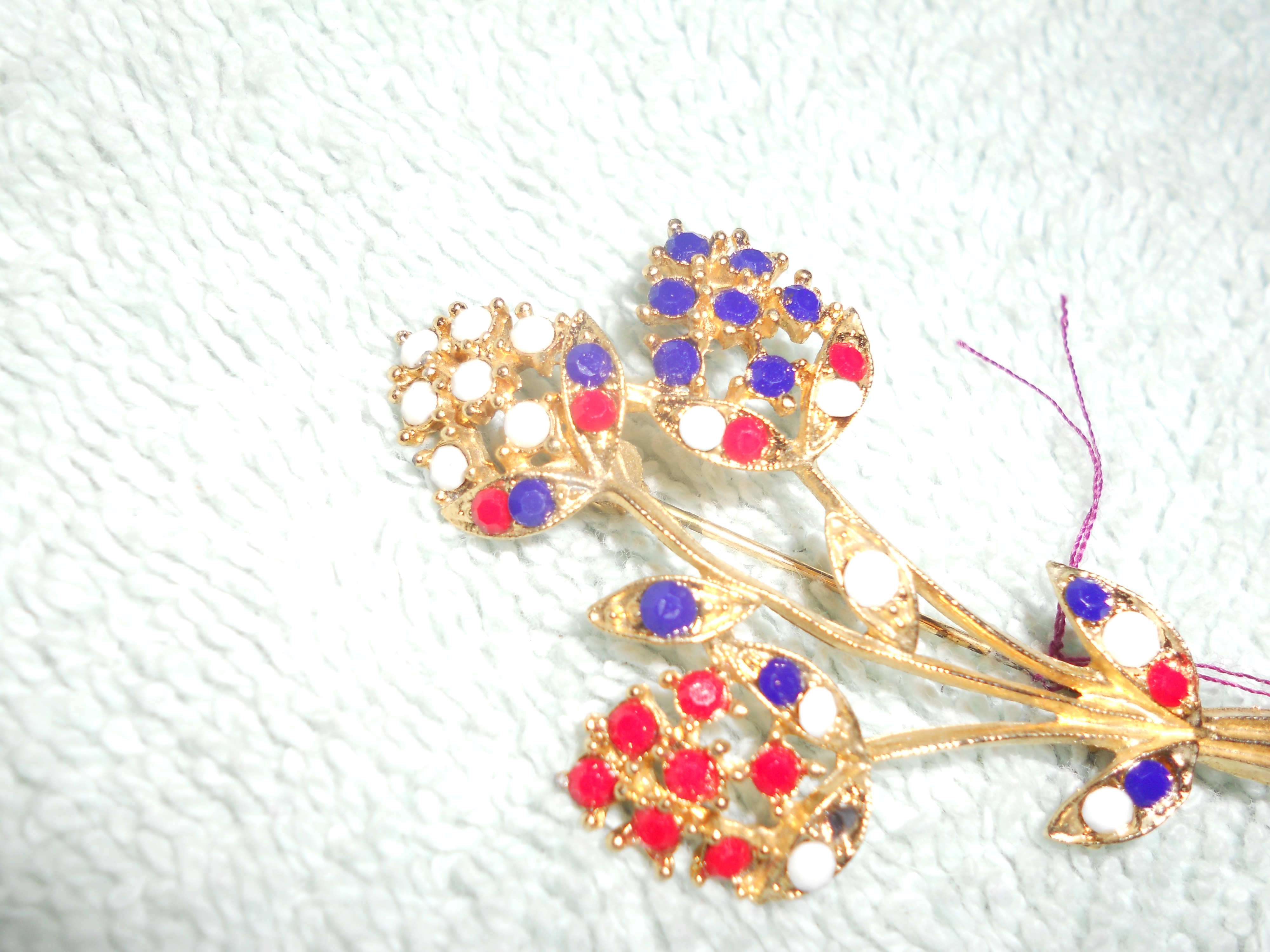 Flower Rhinestone Pin Red White and Blue