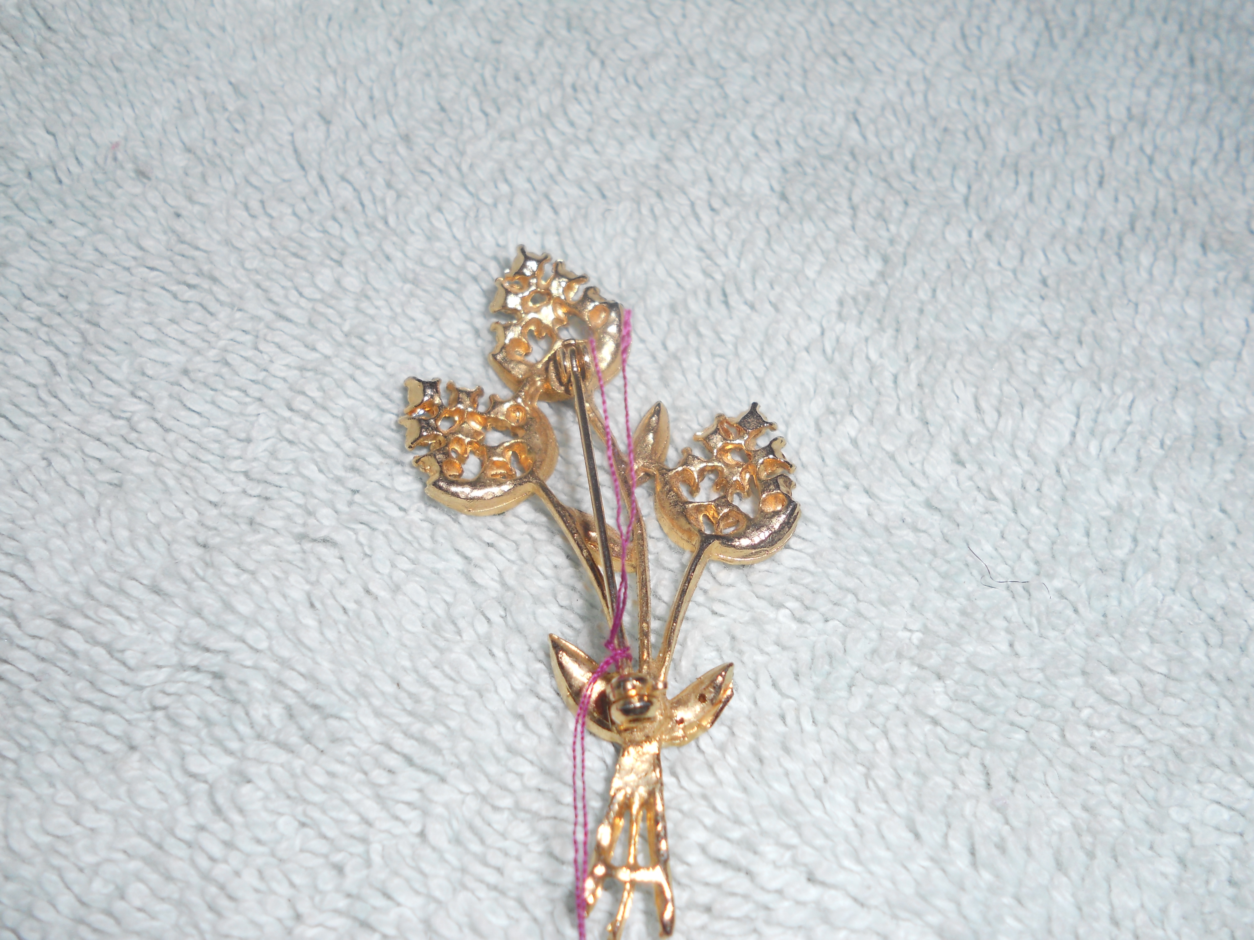 Flower Rhinestone Pin Red White and Blue
