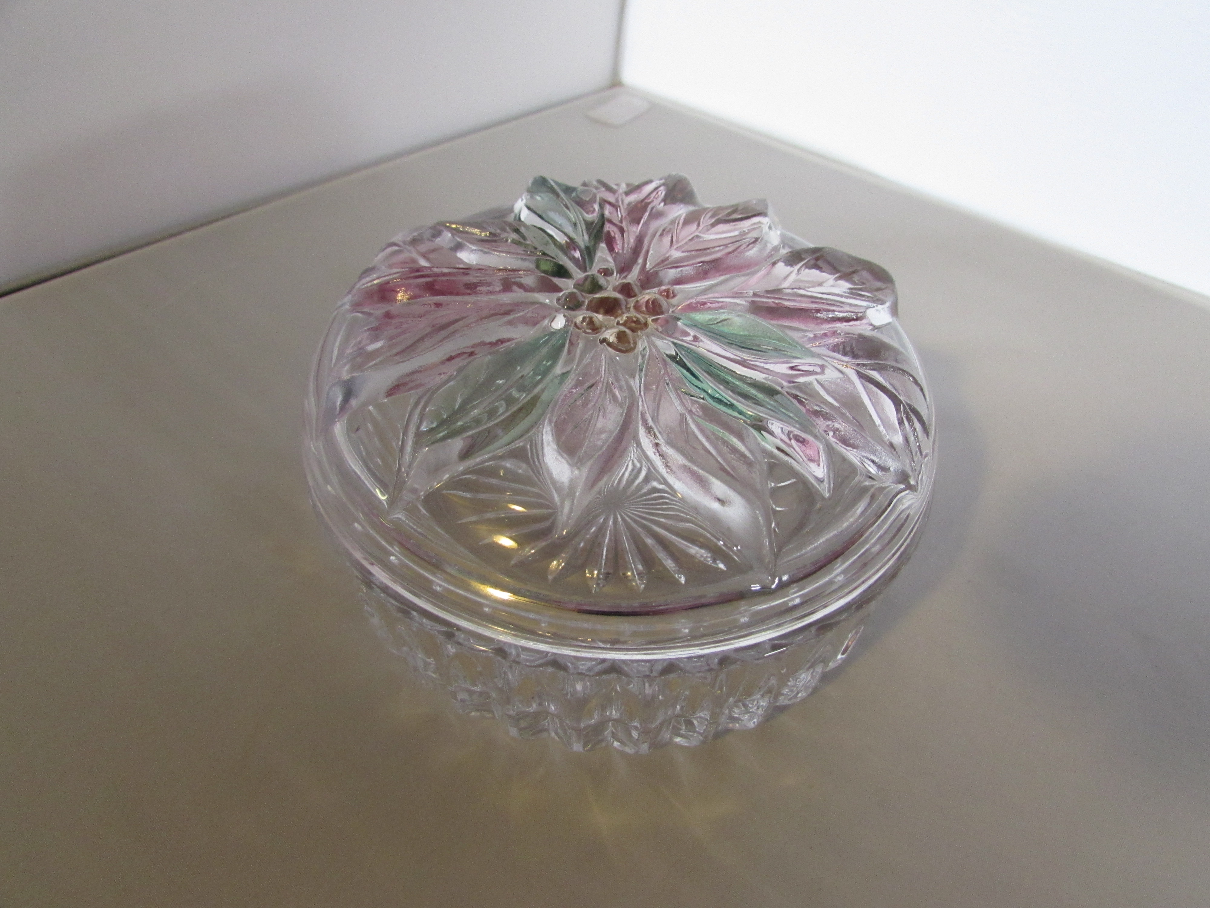 Poinsettia Crystal CandyTrinket dish with lid