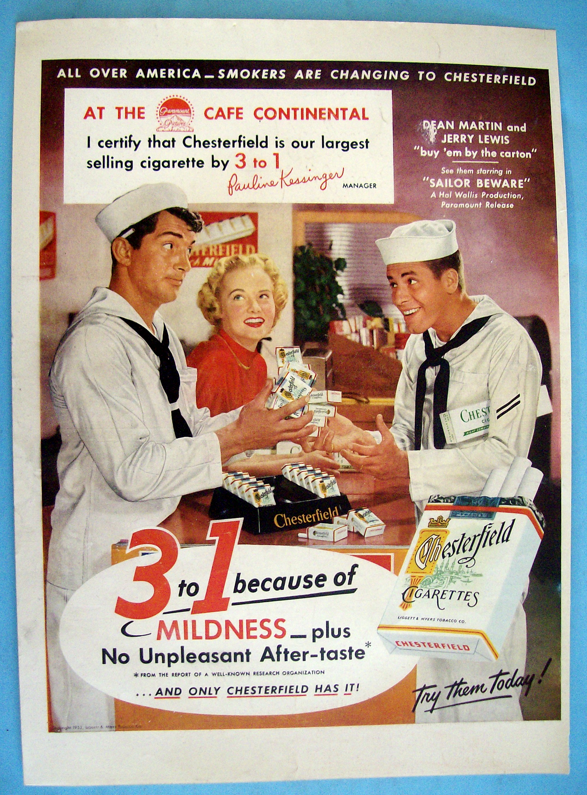 1952 Chesterfield Cigarette w/Martin & Lewis