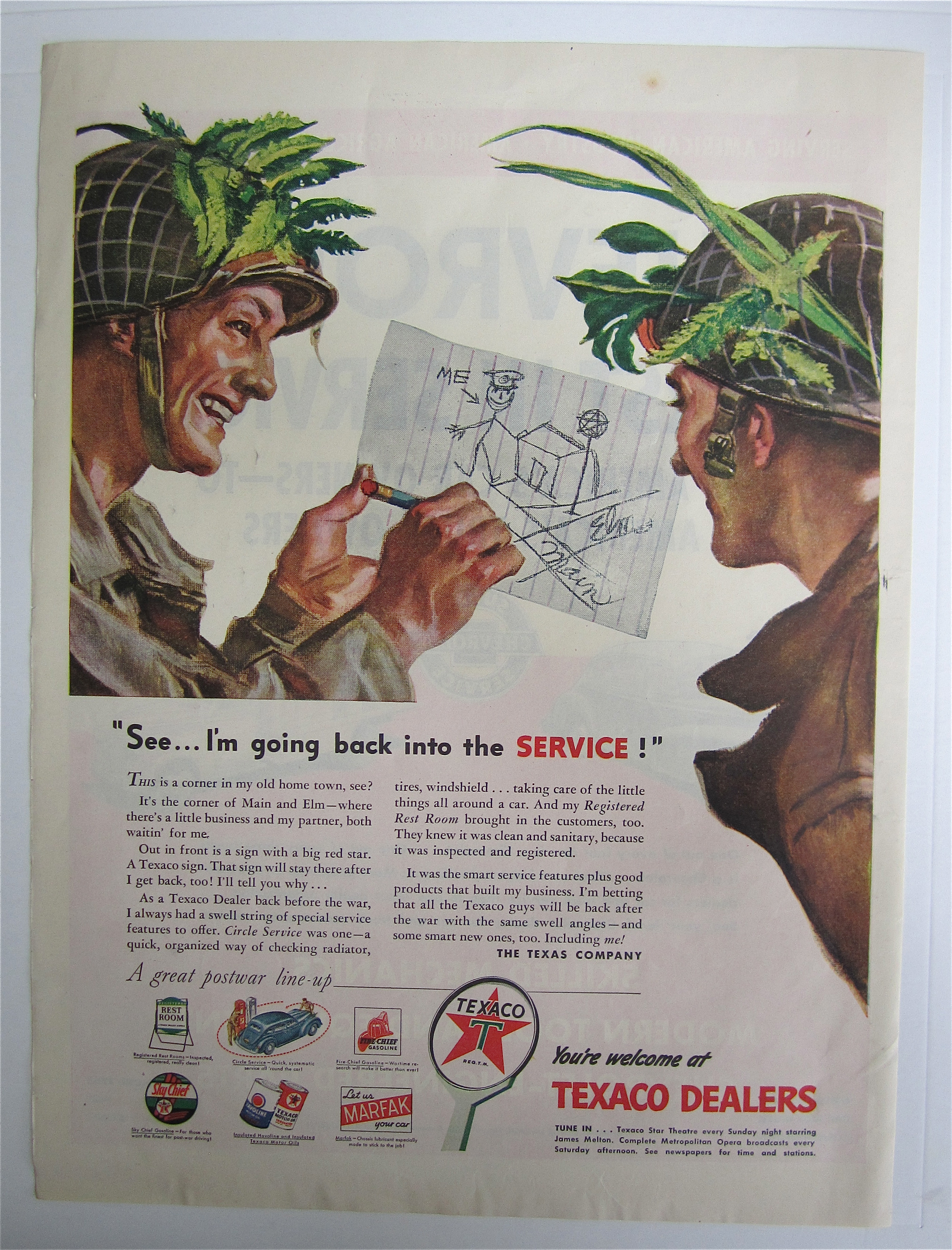 1945 Texaco Dealers with Two Soldiers Talking