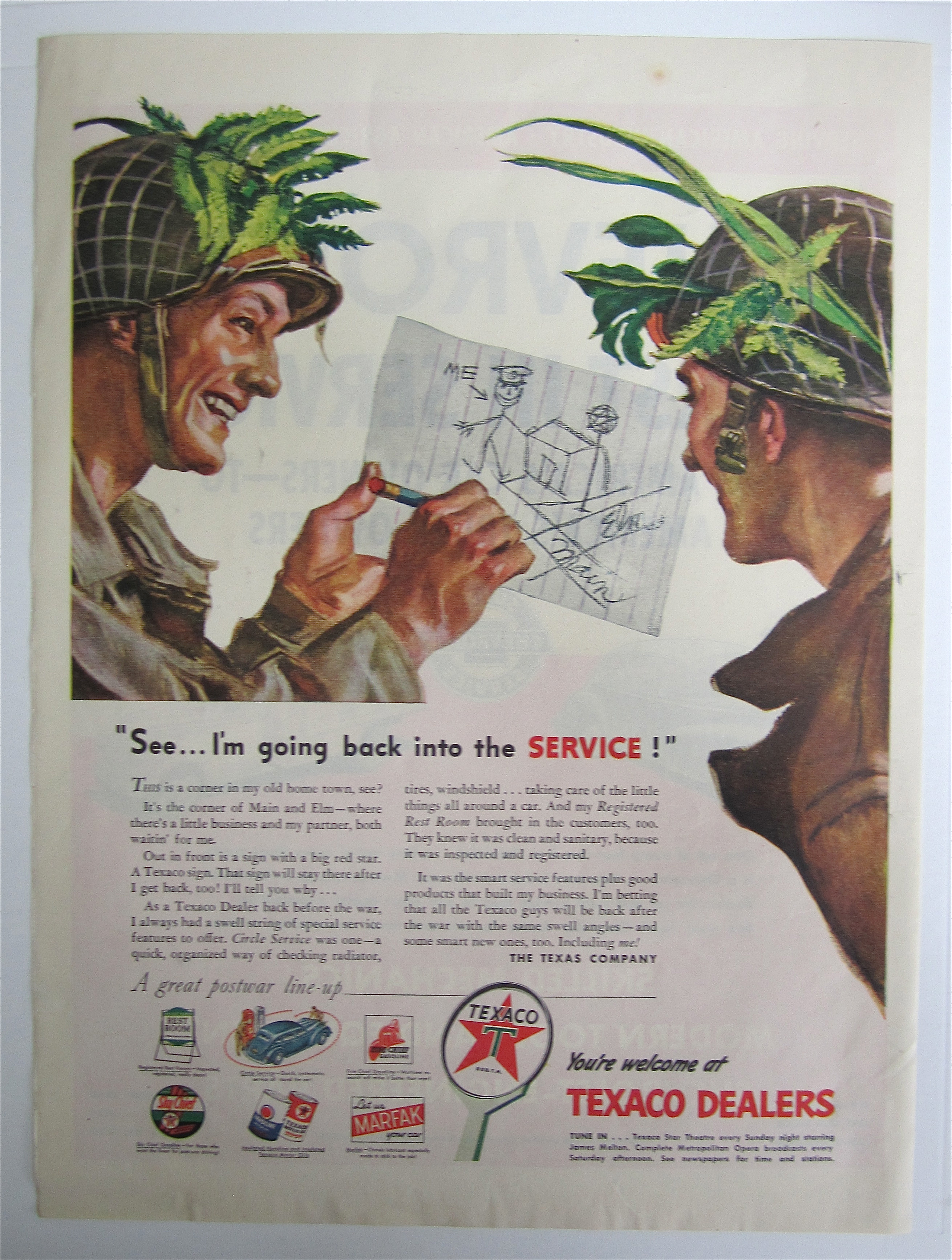 1945 Texaco Dealers with Two Soldiers Talking