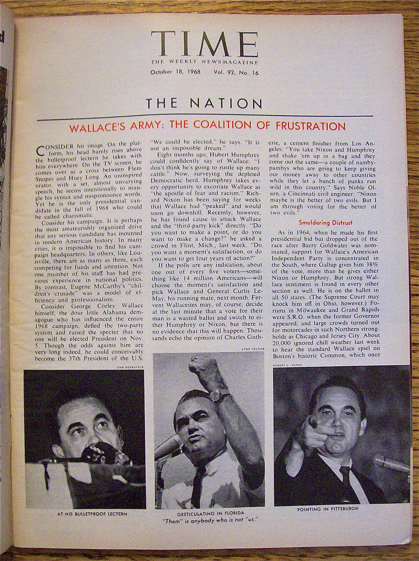 Time Magazine October 18, 1968 Wallace/Lemay