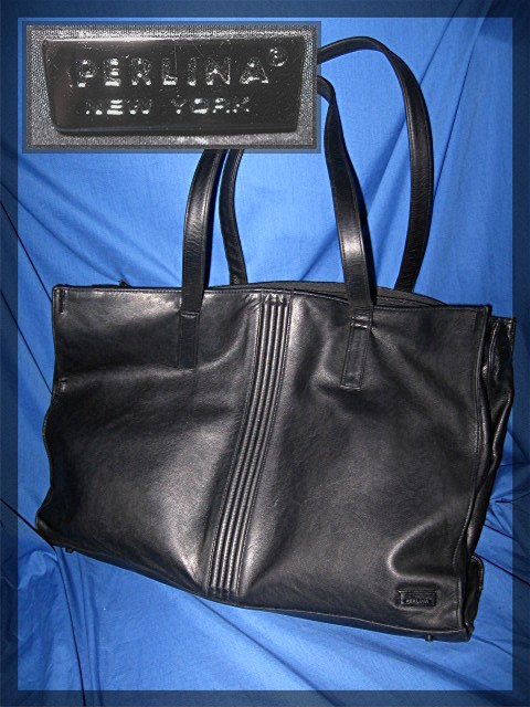 Perlina of New York black  leather business travel bag