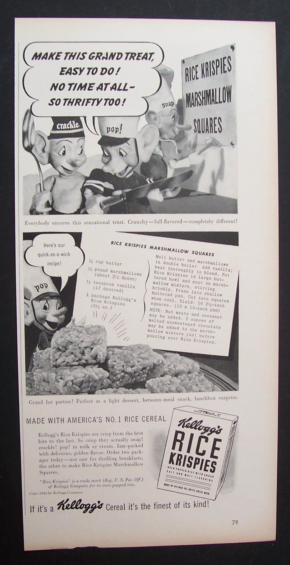 1942 Kellogg Rice Krispies Cereal w/Marshmallow Treats