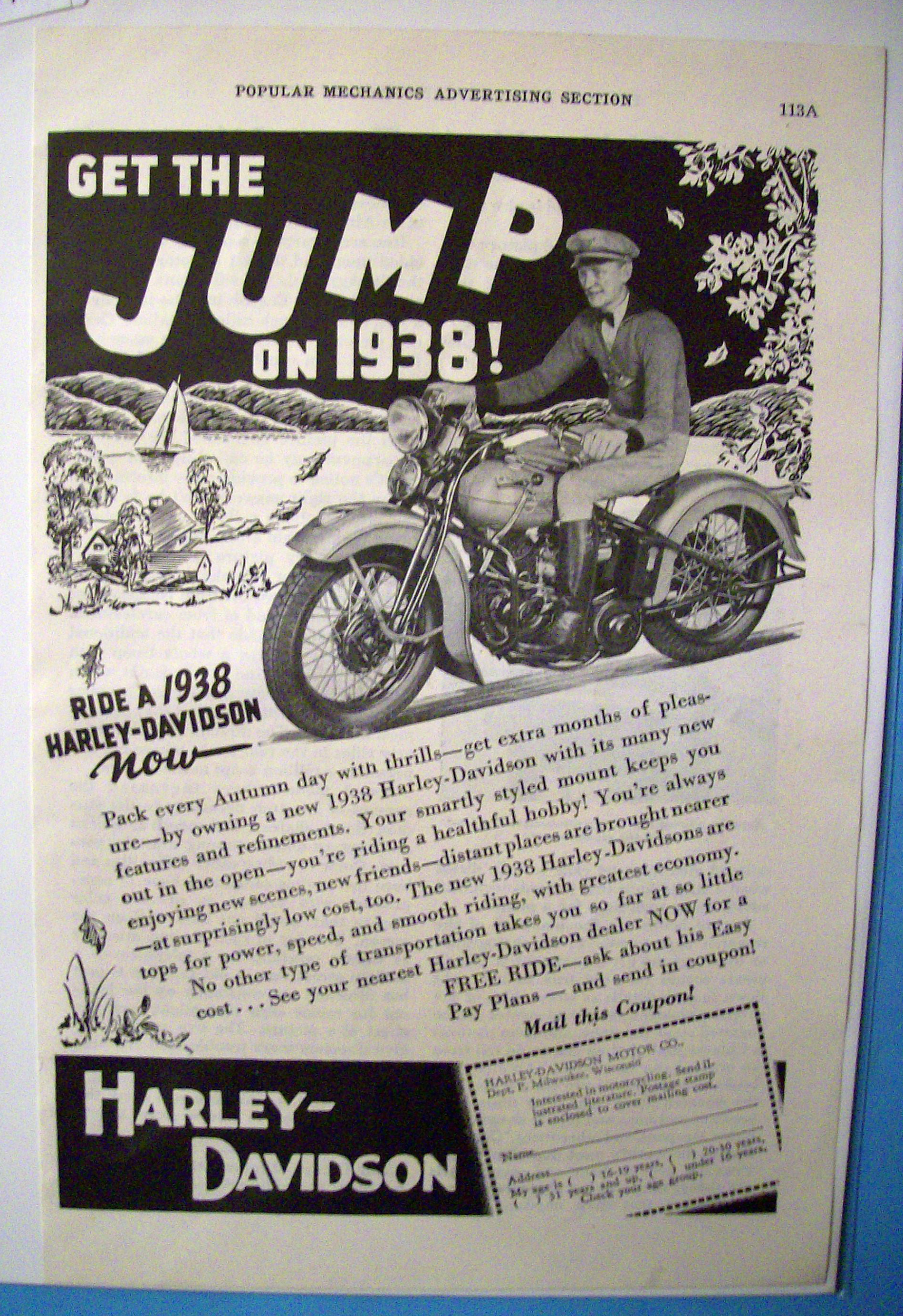 1937 Harley Davidson Motorcycle with Man On Harley