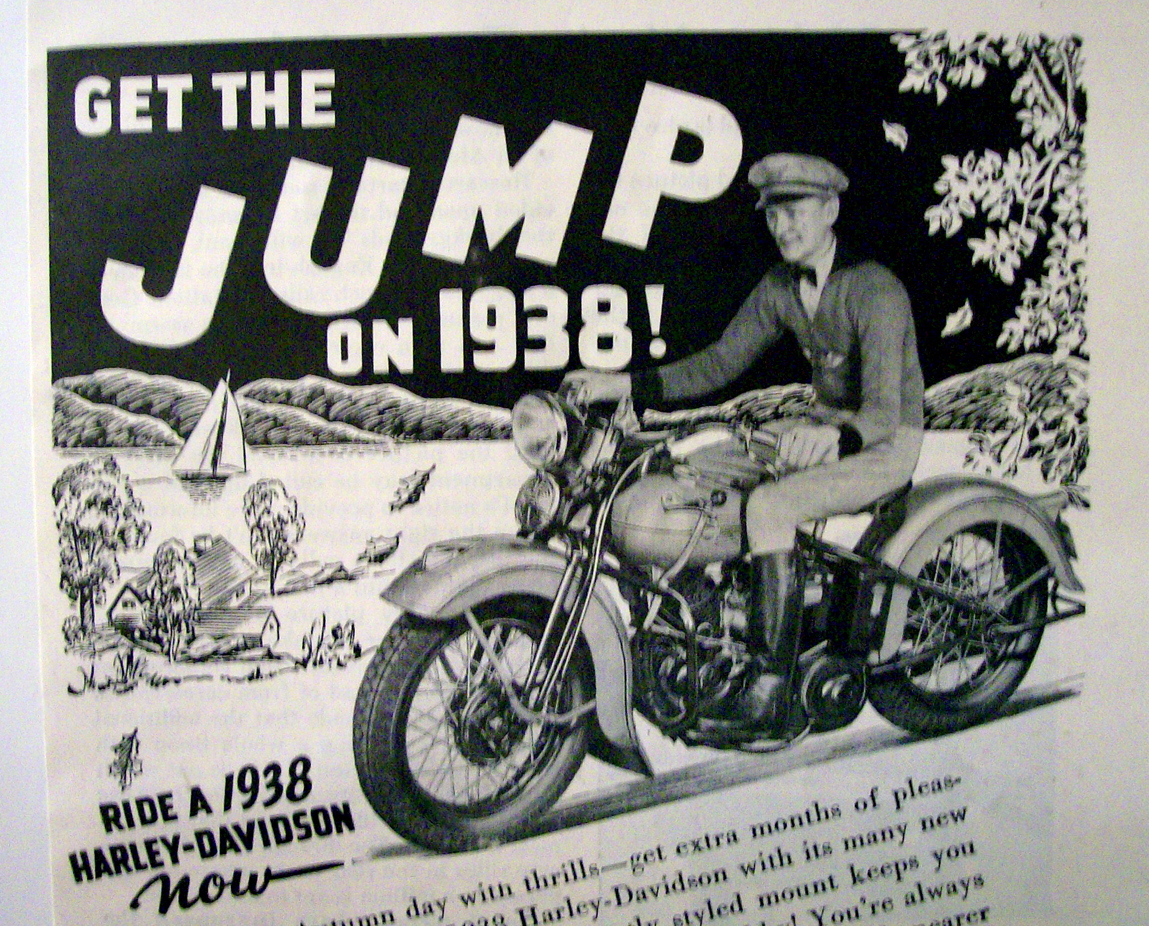 1937 Harley Davidson Motorcycle with Man On Harley