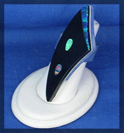 Sterling Silver Black Onyx Pink Green Blue Opal  Ring J