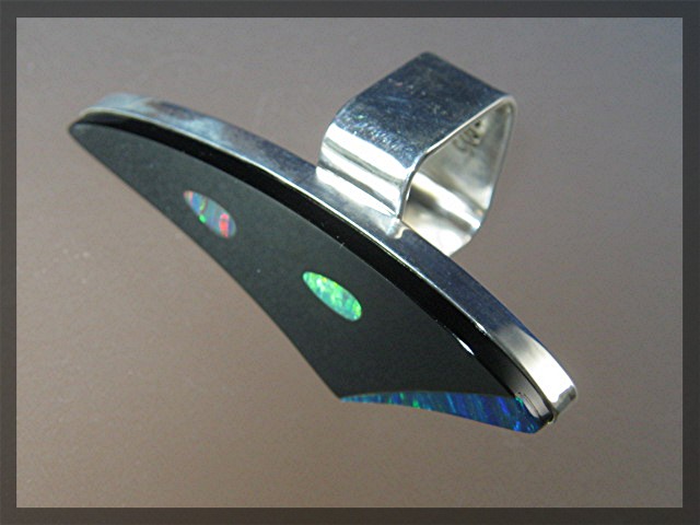 Sterling Silver Black Onyx Pink Green Blue Opal  Ring J