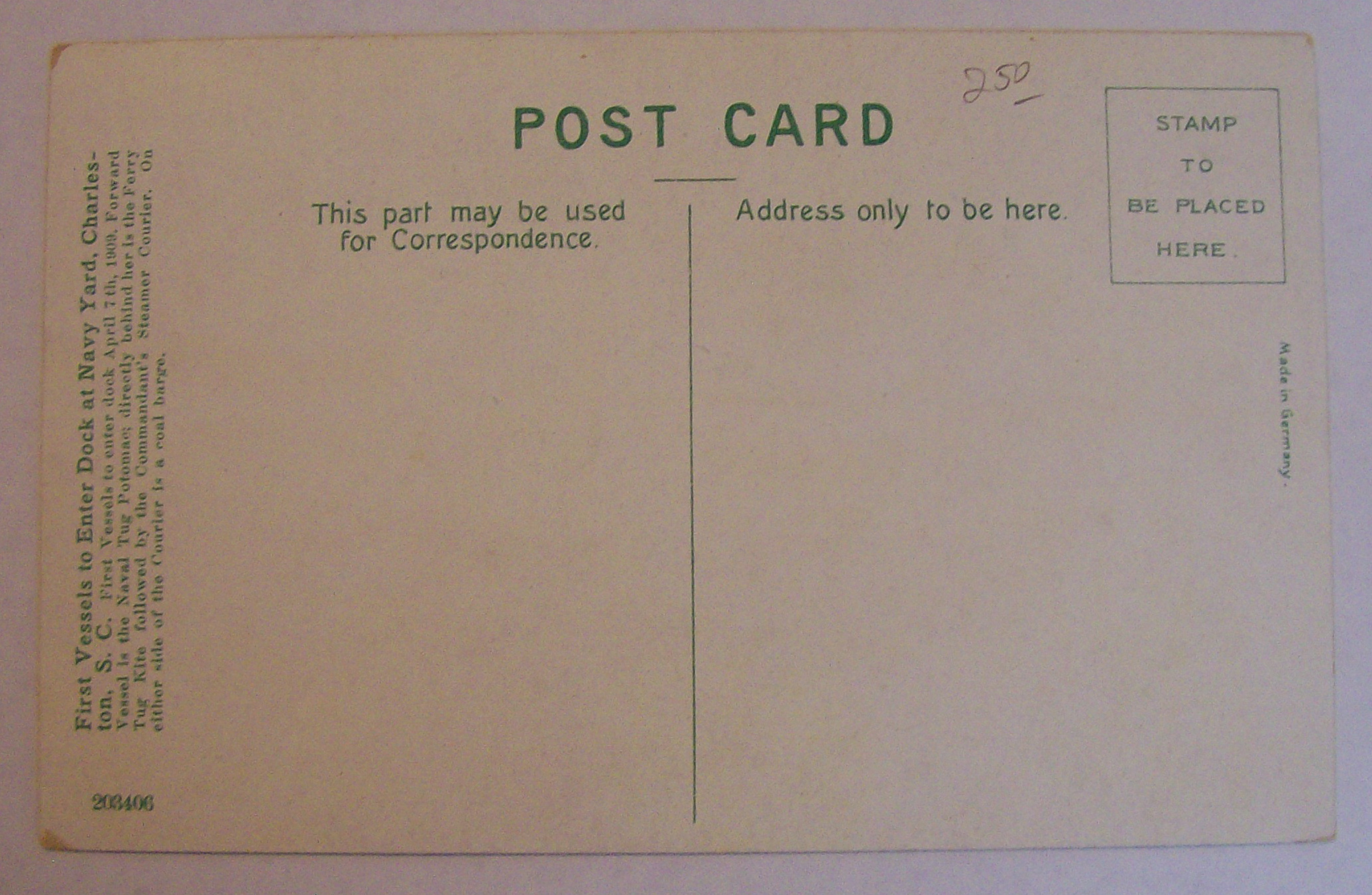 First Vessel To Enter Dock At Navy Yard Postcard