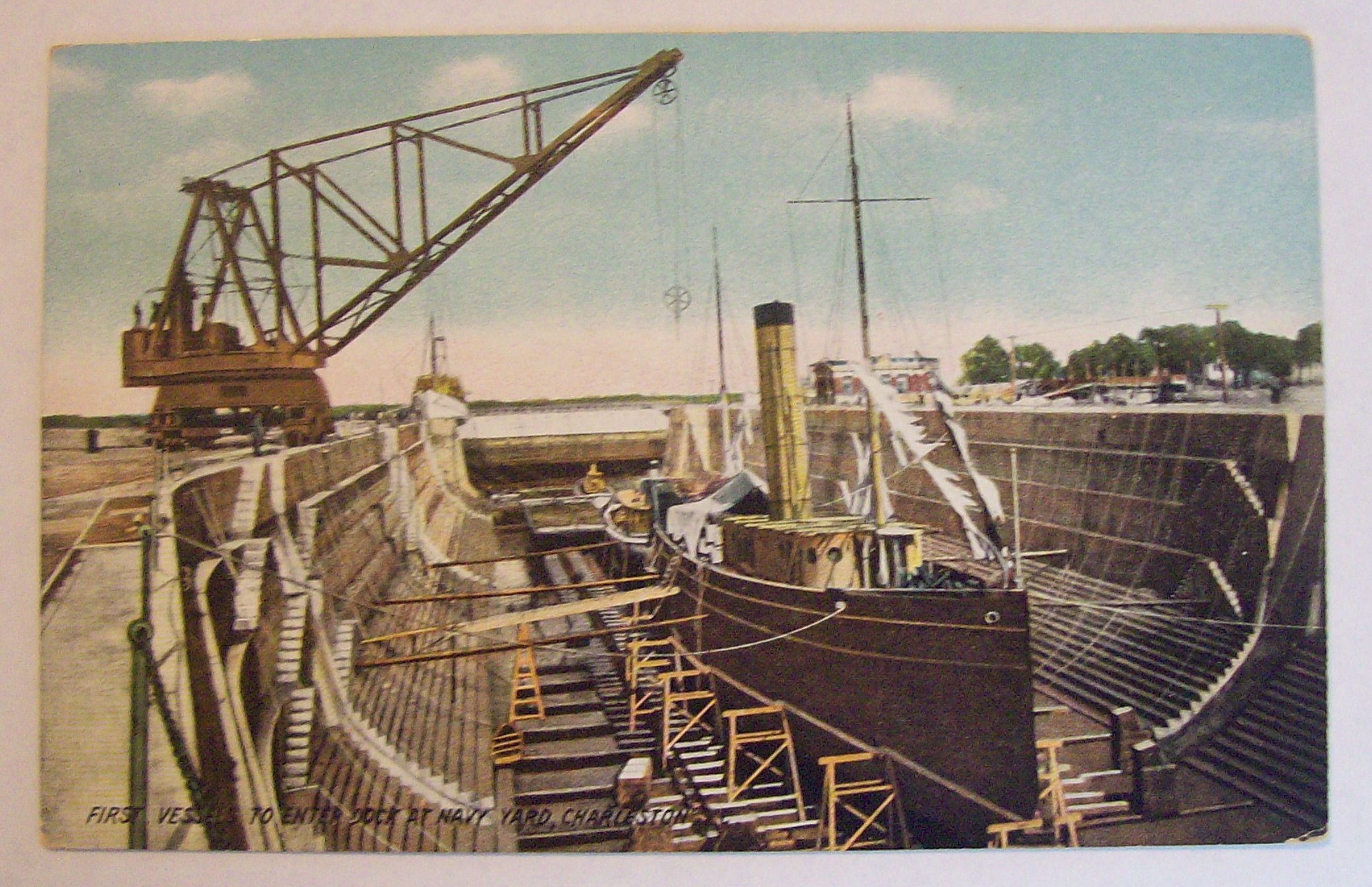 First Vessel To Enter Dock At Navy Yard Postcard