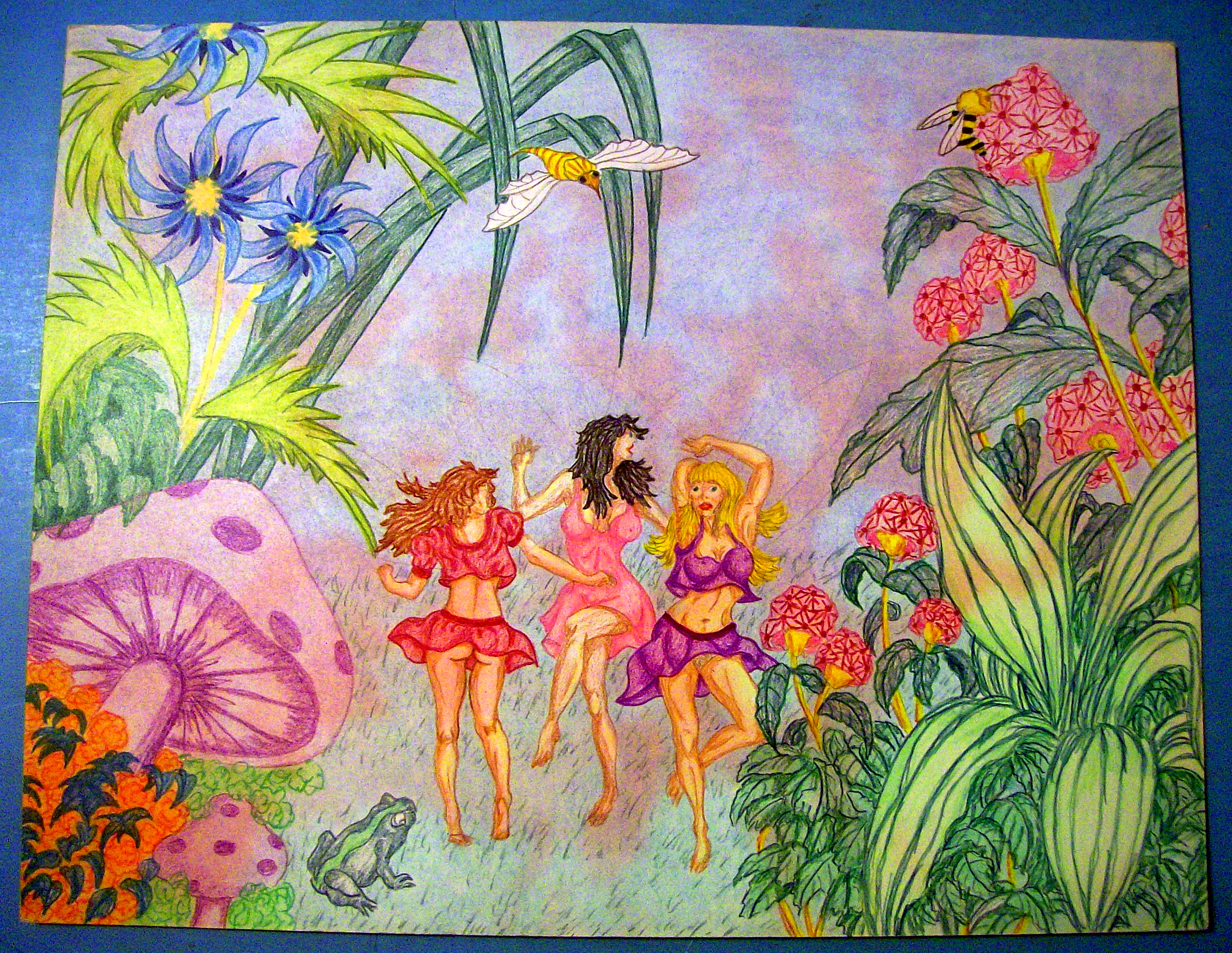 Dansers In The Garden - Original Nude Fantasy Drawing