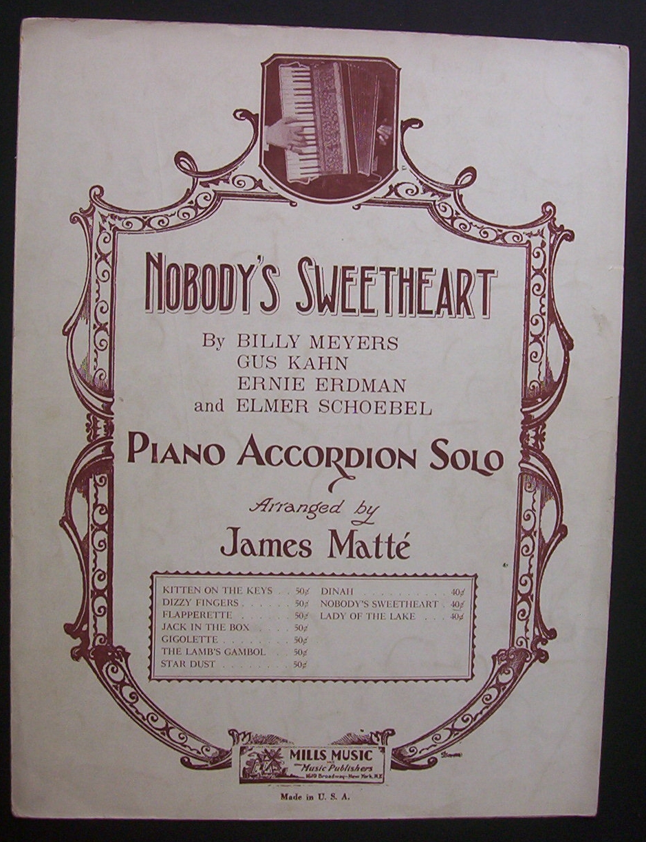 Sheet Music For 1933 Nobody's Sweetheart