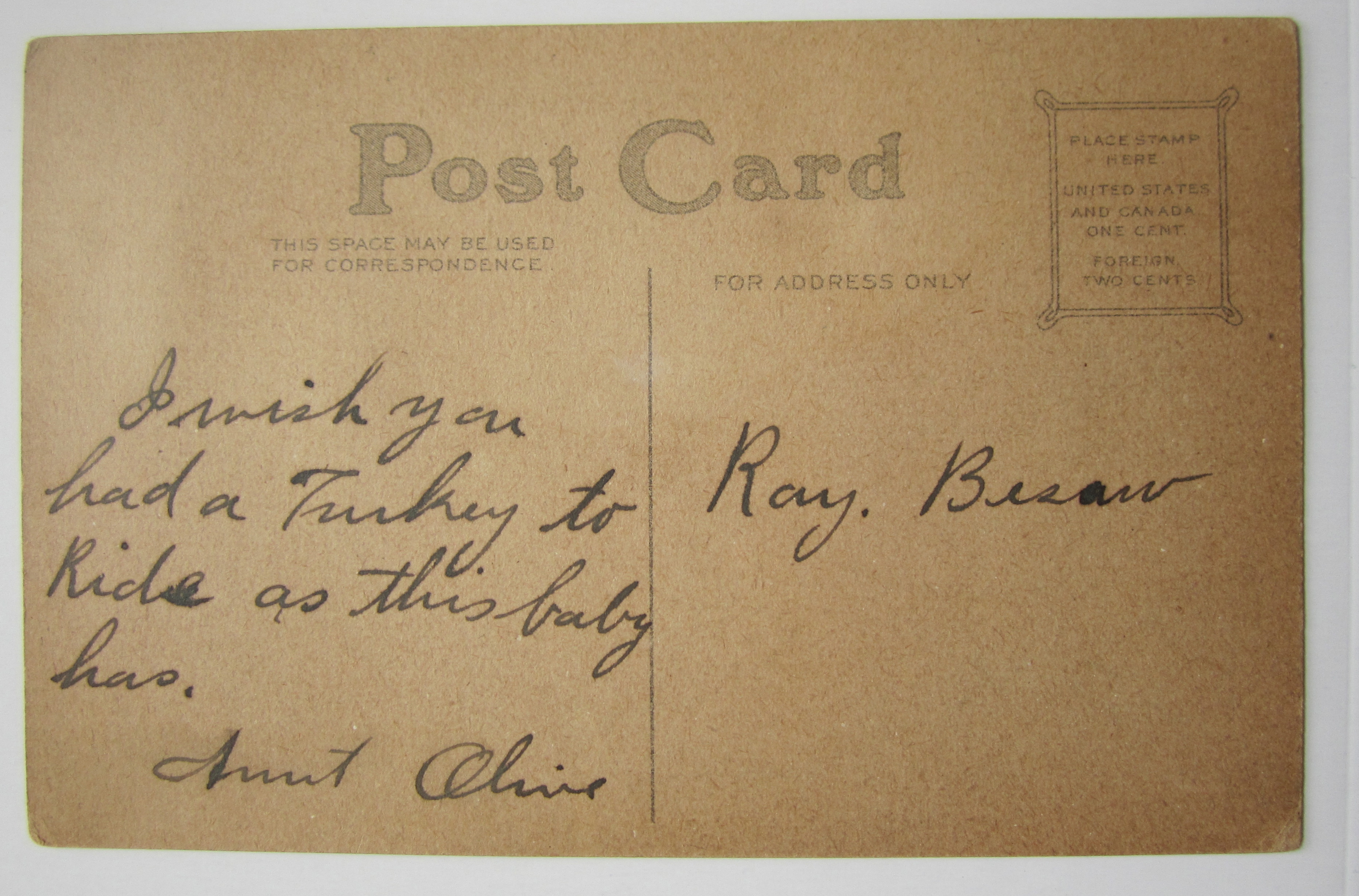 Baby Riding A Turkey Postcard