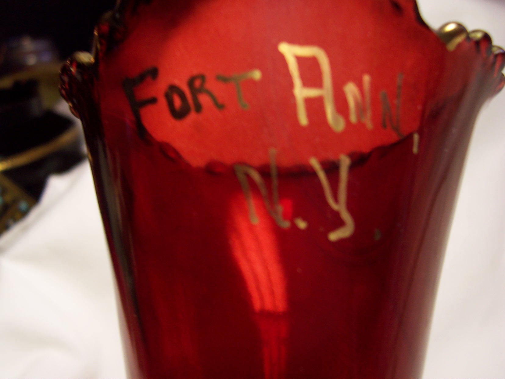 Ruby Glass Souvenir Goblet Fort Ann NY