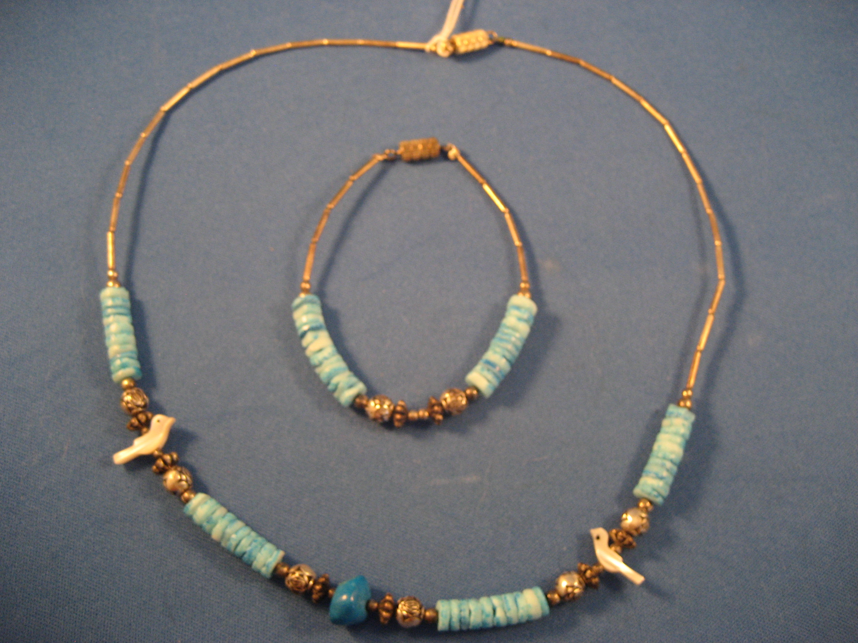 Liquid Silver Turquoise Coral Necklace and Bracelet